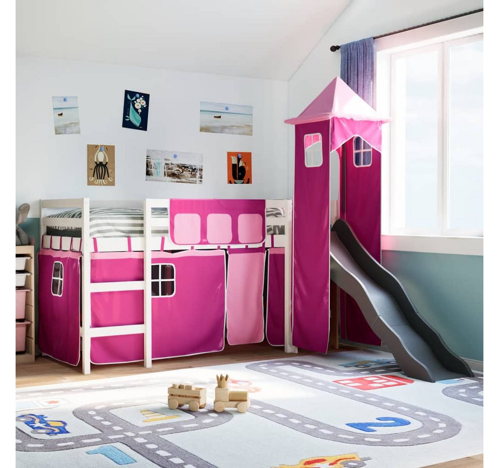 vidaXL Bett, Kinderhochbett mit Turm Rosa 80x200 cm Massivholz Kiefer günstig online kaufen