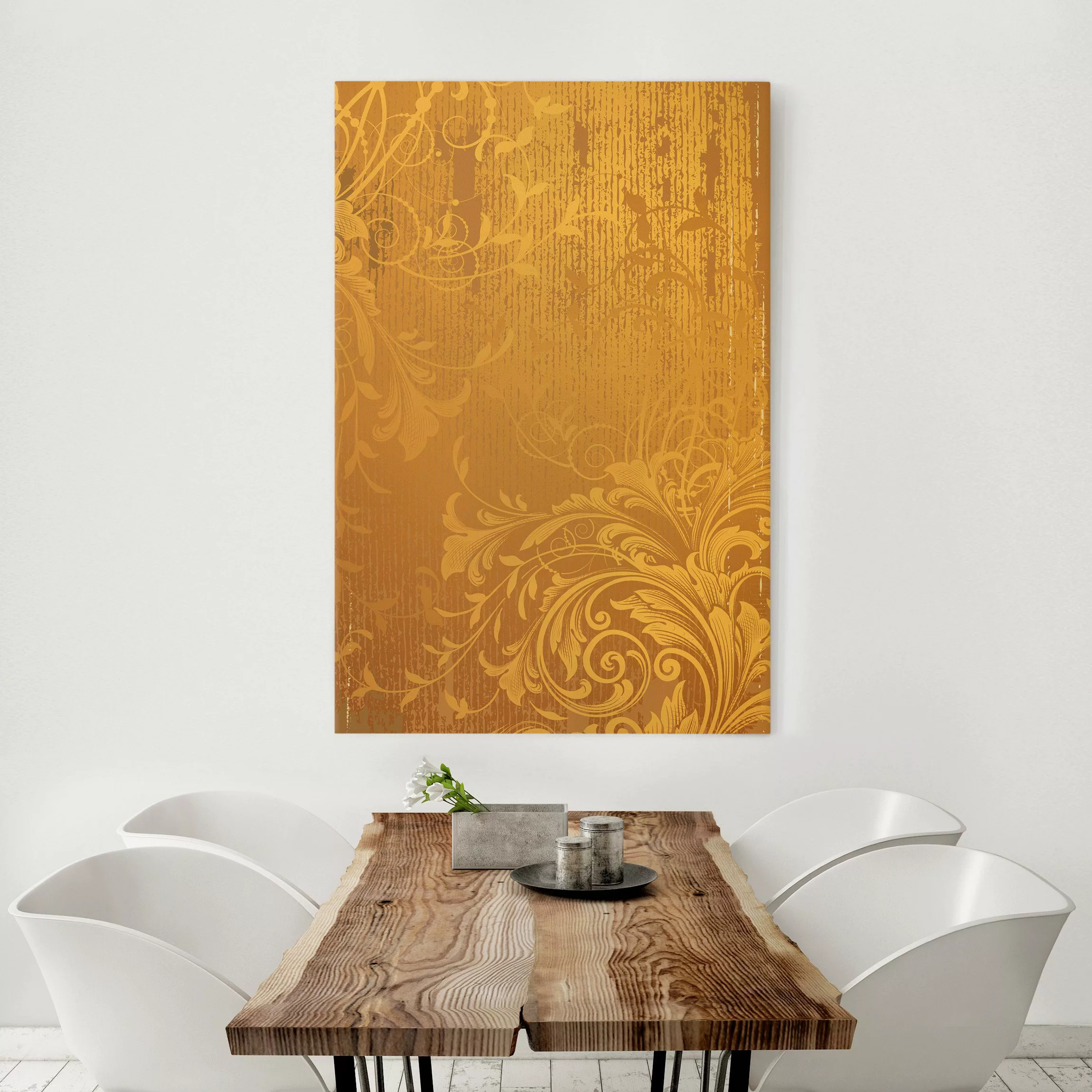 Leinwandbild Muster - Hochformat Goldene Flora günstig online kaufen