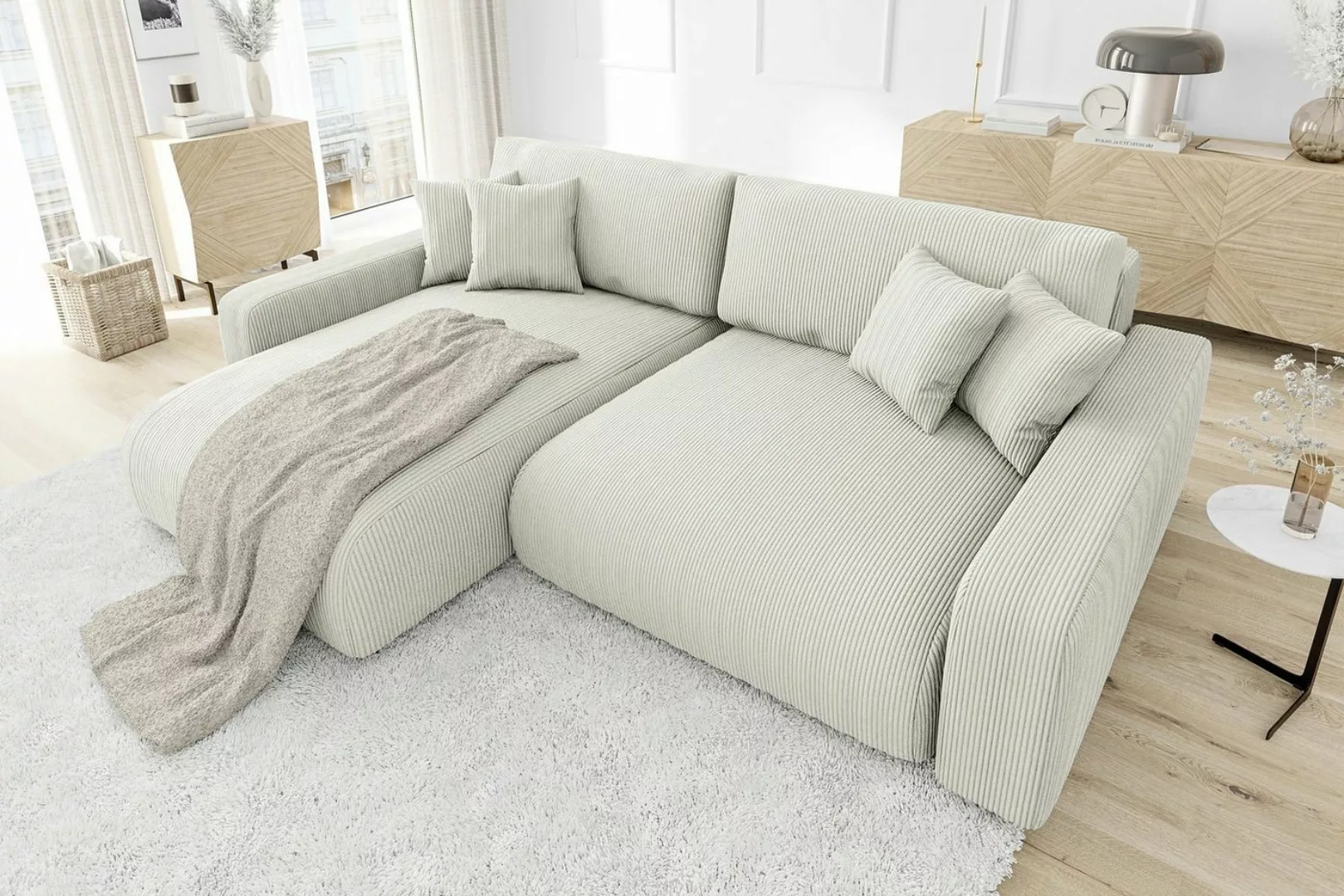 S-Style Möbel Ecksofa Emma mit Bettfunktion in Cord-Stoff schöner Sitzkomfo günstig online kaufen