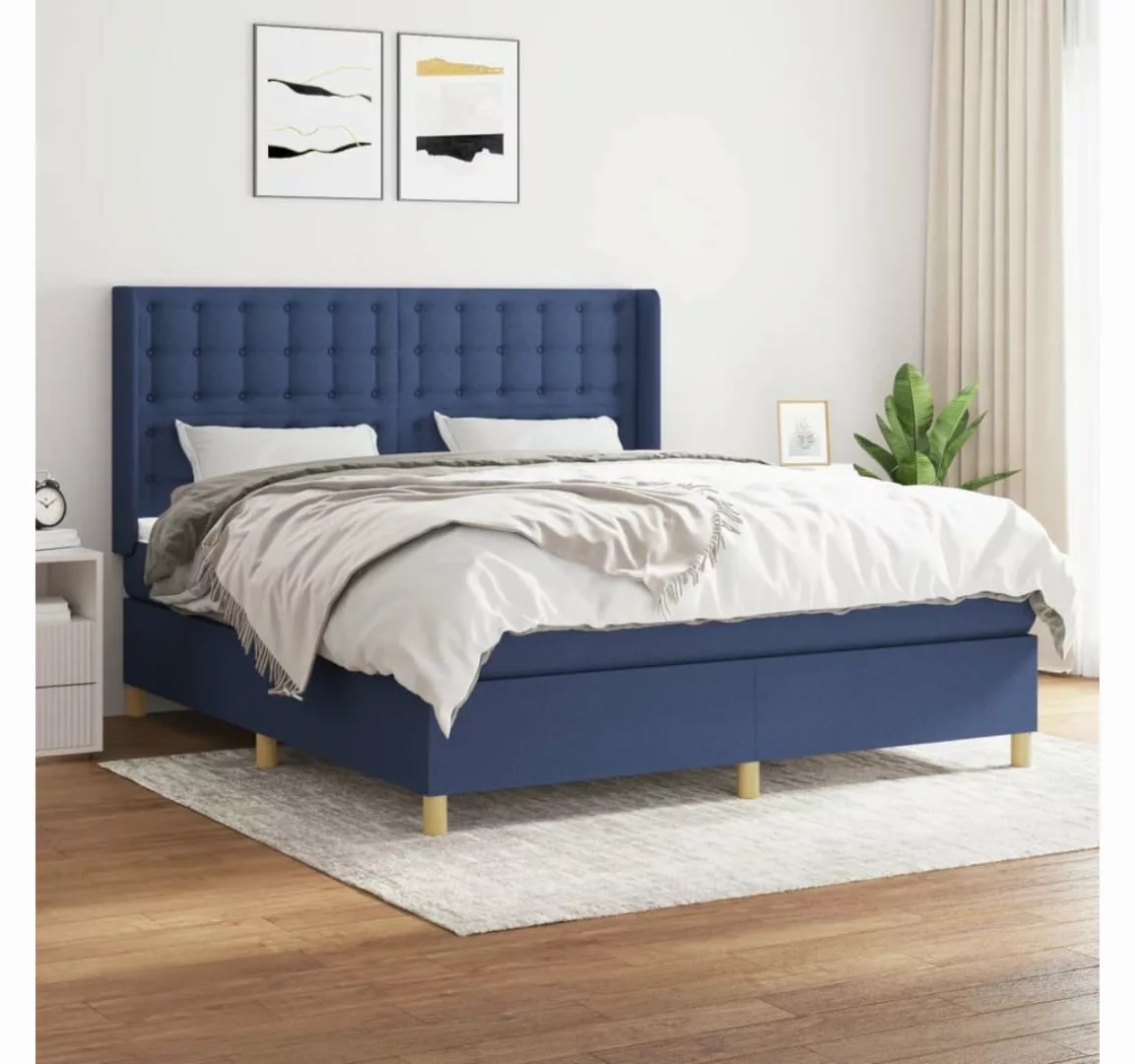 vidaXL Boxspringbett Boxspringbett mit Matratze Blau 160x200 cm Stoff Bett günstig online kaufen