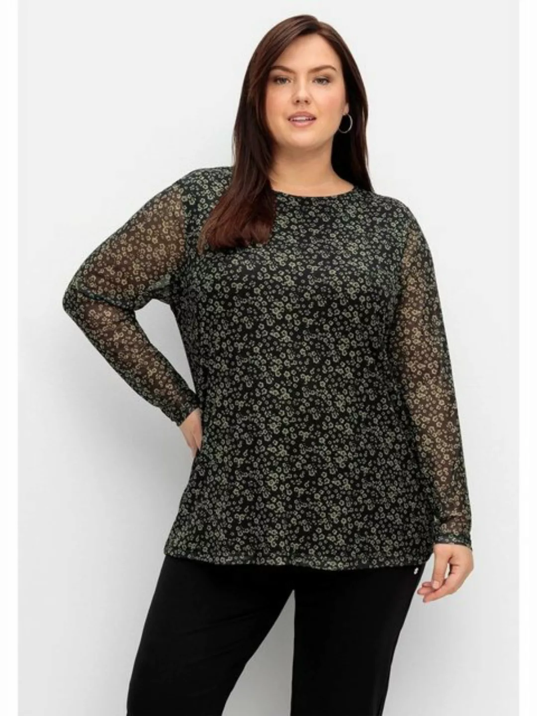 Sheego Langarmshirt Große Größen aus Mesh, mit Blüten-Minimalprint günstig online kaufen