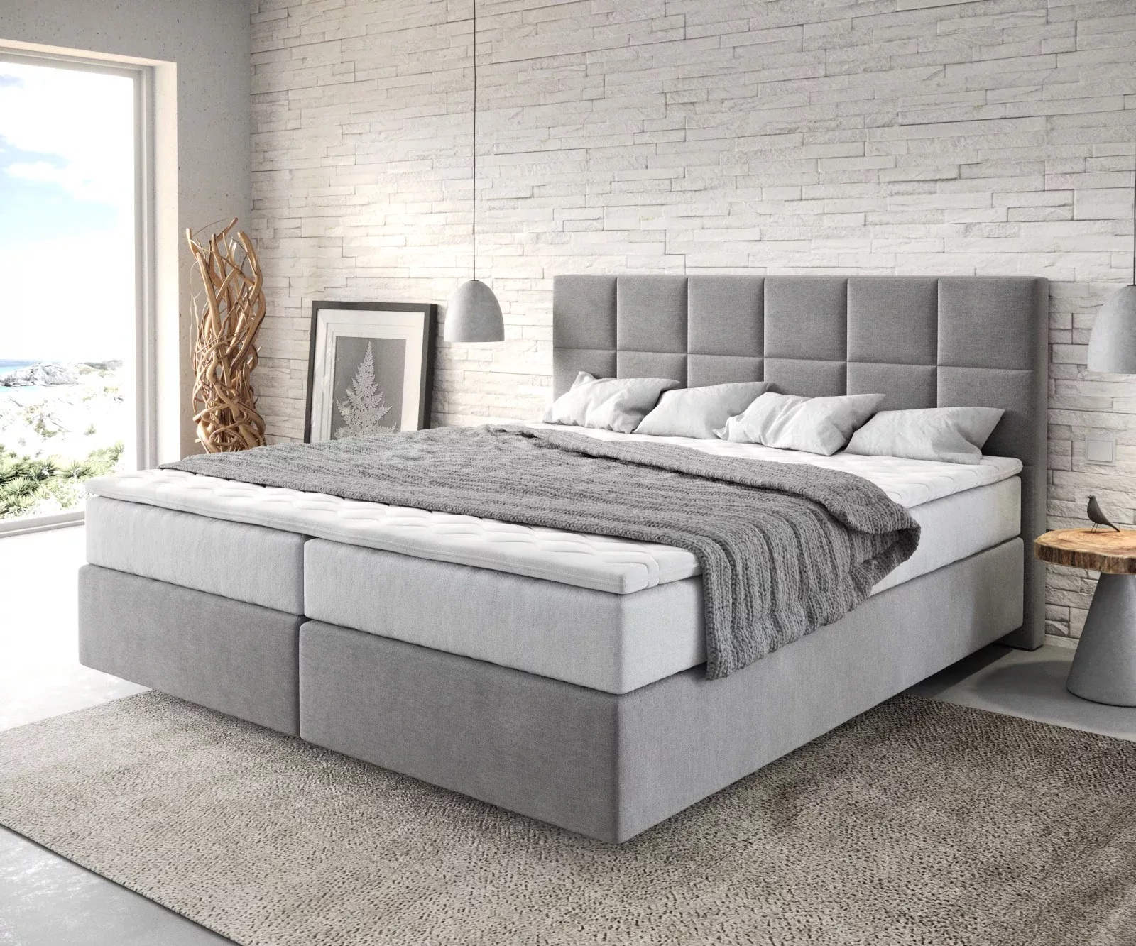 Boxspringbett Dream-Fine 180x200 cm Mikrofaser Grau mit TFK Matratze und Vi günstig online kaufen