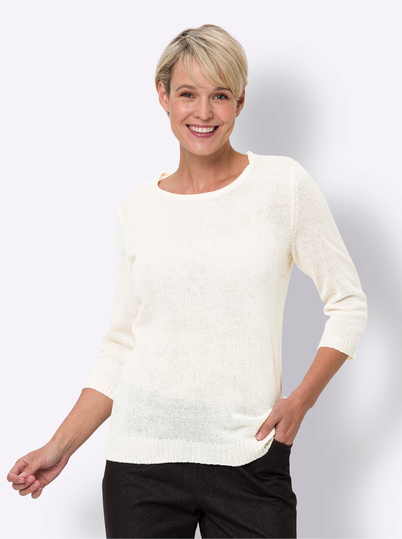 Classic Basics 3/4 Arm-Pullover "Rundhals-Pullover" günstig online kaufen