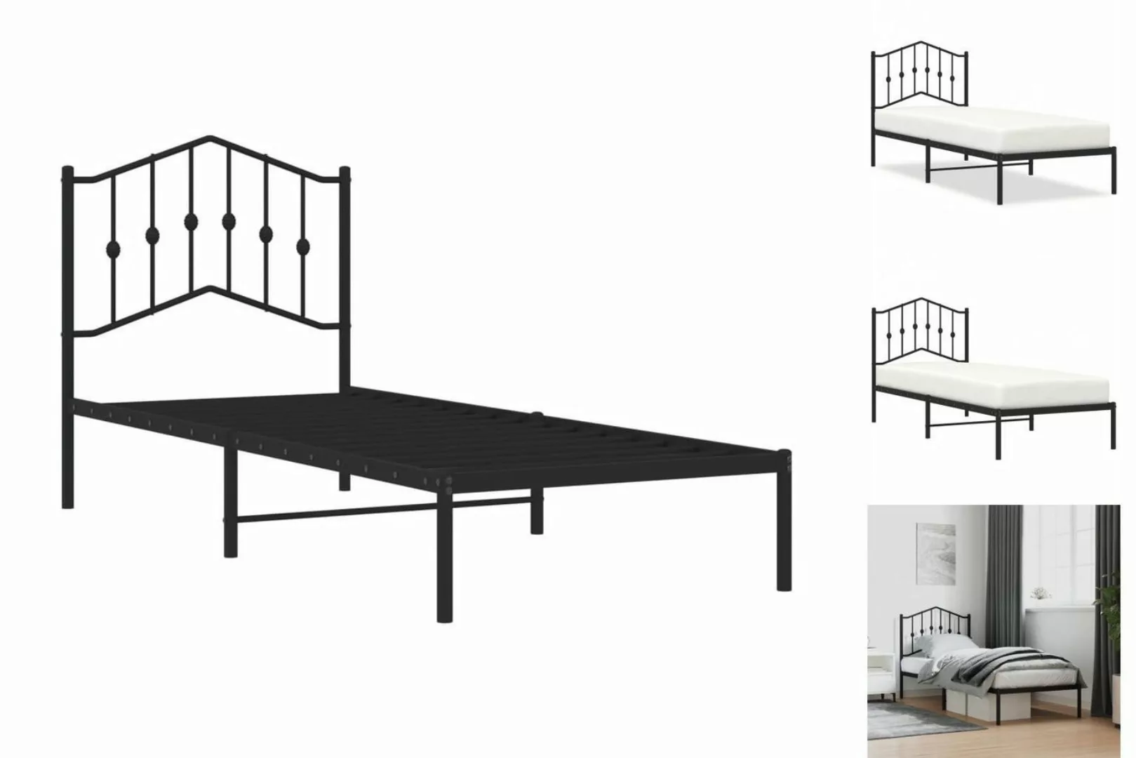 vidaXL Bettgestell Bettgestell mit Kopfteil Metall Schwarz 90x190 cm Bett B günstig online kaufen