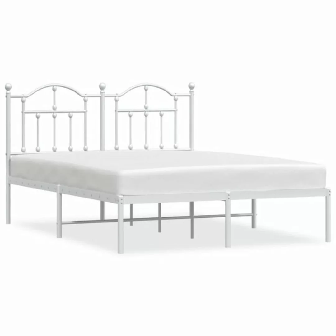 vidaXL Bettgestell Bettrahmen mit Kopfteil Metall Weiß 140x200 cm Bett Bett günstig online kaufen