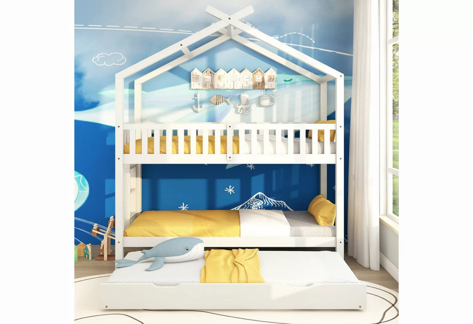 REDOM Kinderbett Jugendbett Hausbett (90x200cm Weiß ohne Matratze), Platzsp günstig online kaufen