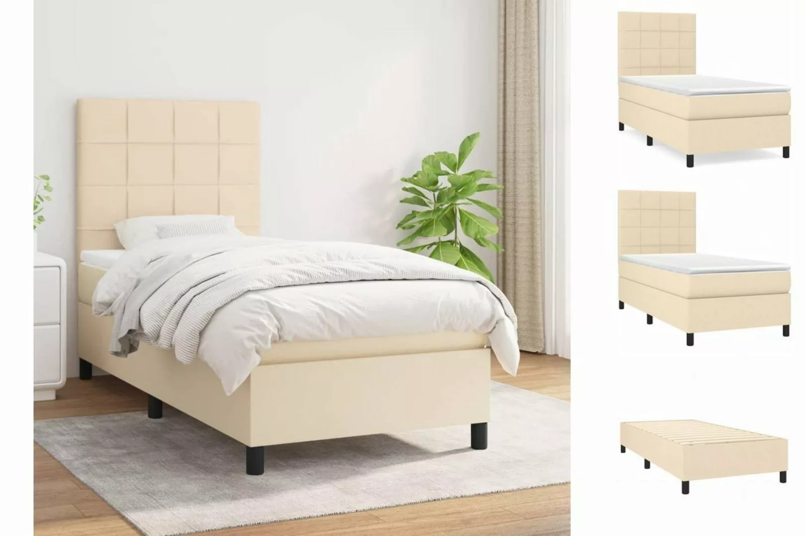 vidaXL Bettgestell Boxspringbett mit Matratze Creme 90x200 cm Stoff Bett Be günstig online kaufen