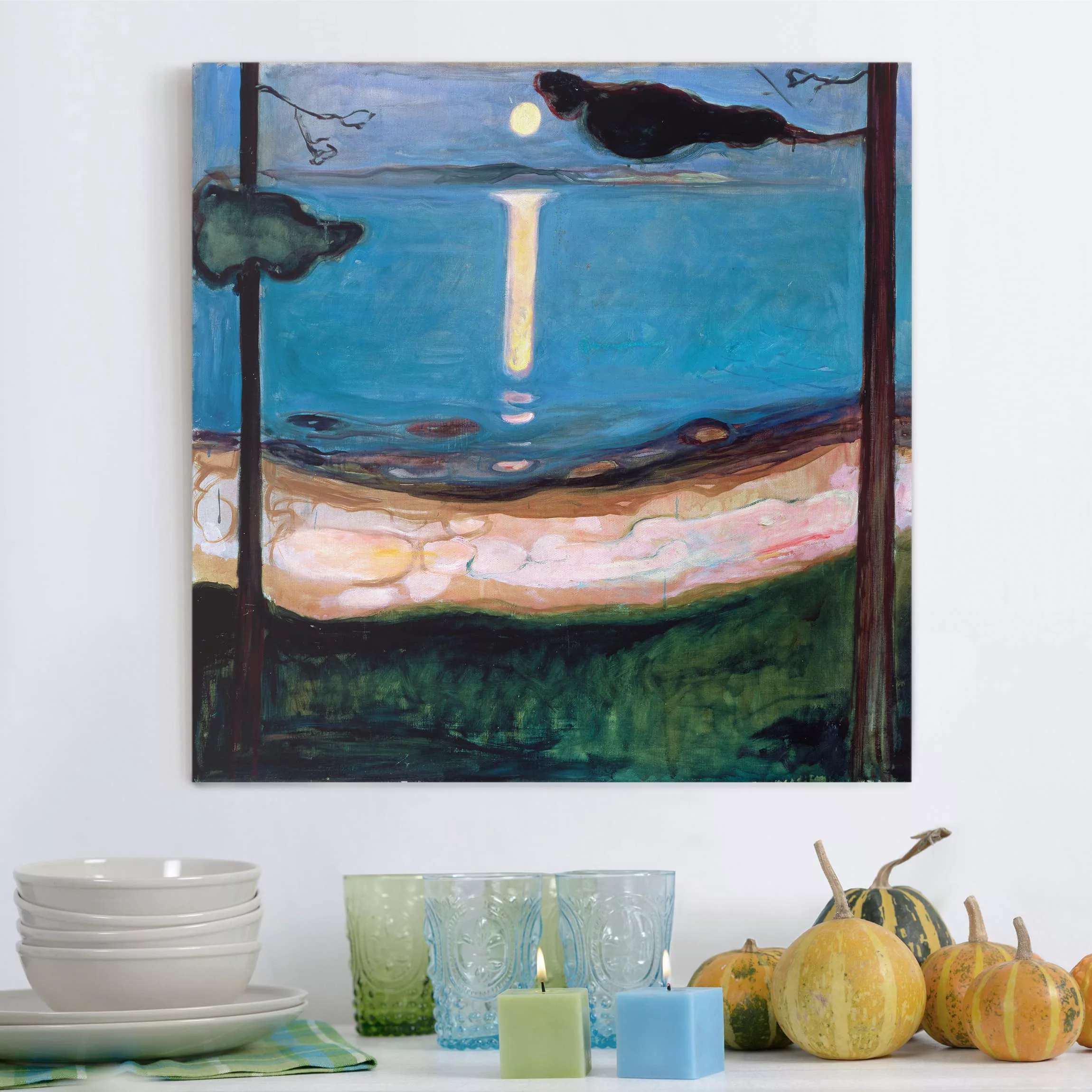 Leinwandbild Kunstdruck - Quadrat Edvard Munch - Mondnacht günstig online kaufen