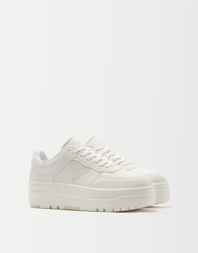 Bershka Unifarbene Plateau-Sneaker Damen 39 Weiss günstig online kaufen