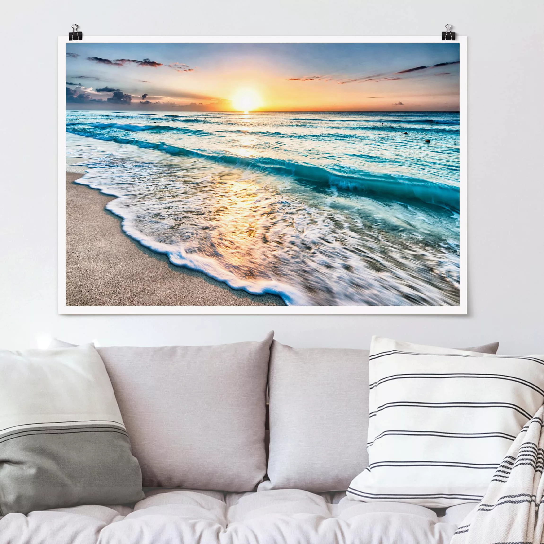 Poster Strand - Querformat Sonnenuntergang am Strand günstig online kaufen