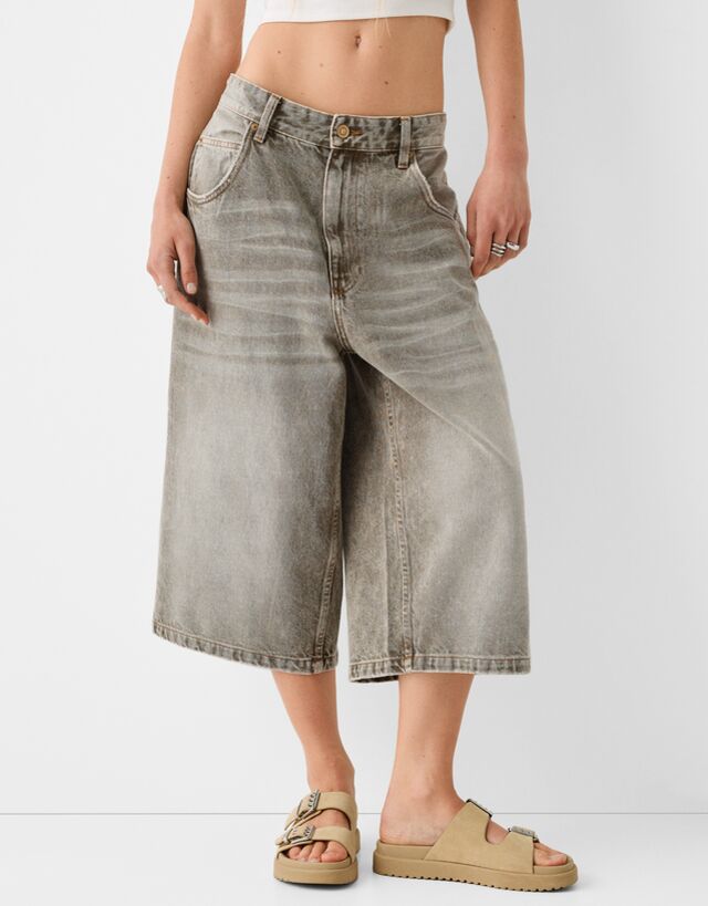 Bershka Jort-Bermudas Aus Denim Im Superbaggy-Fit Damen 32 Grün günstig online kaufen