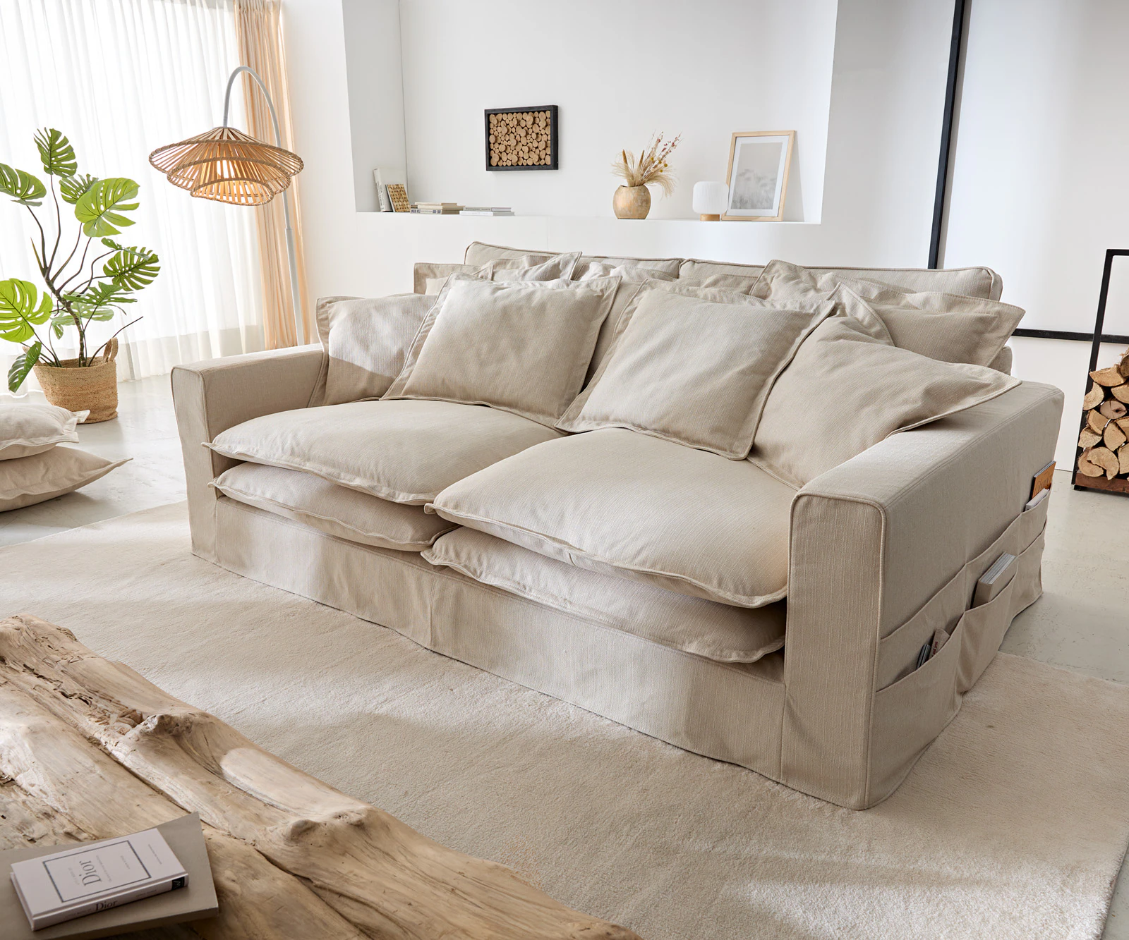 DELIFE Big-Sofa Noelia, Elfenbeinfarben 240x145 cm mit Kissen Hussensofa So günstig online kaufen