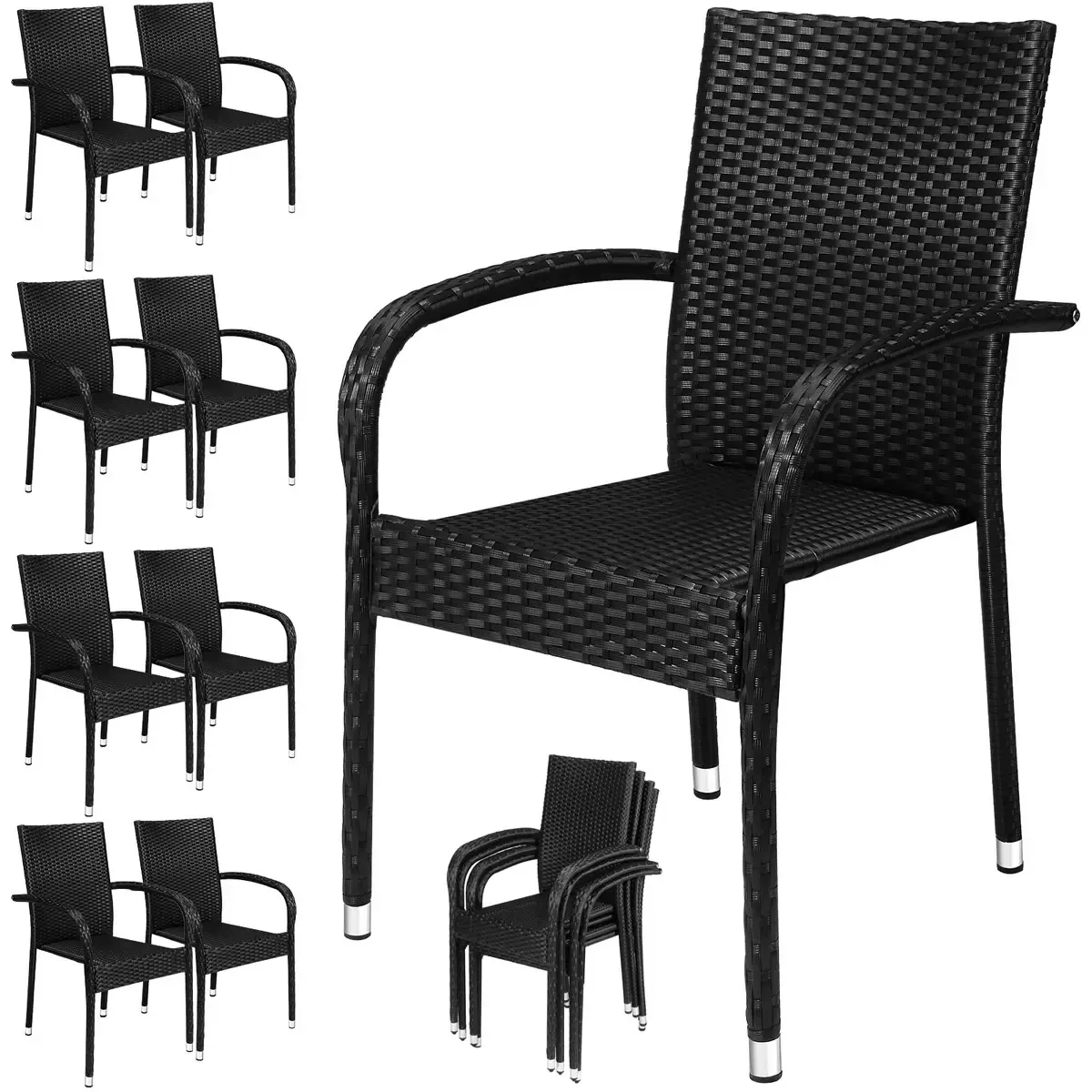 Polyrattan Stapelstuhl Comfort 8er-Set Schwarz günstig online kaufen