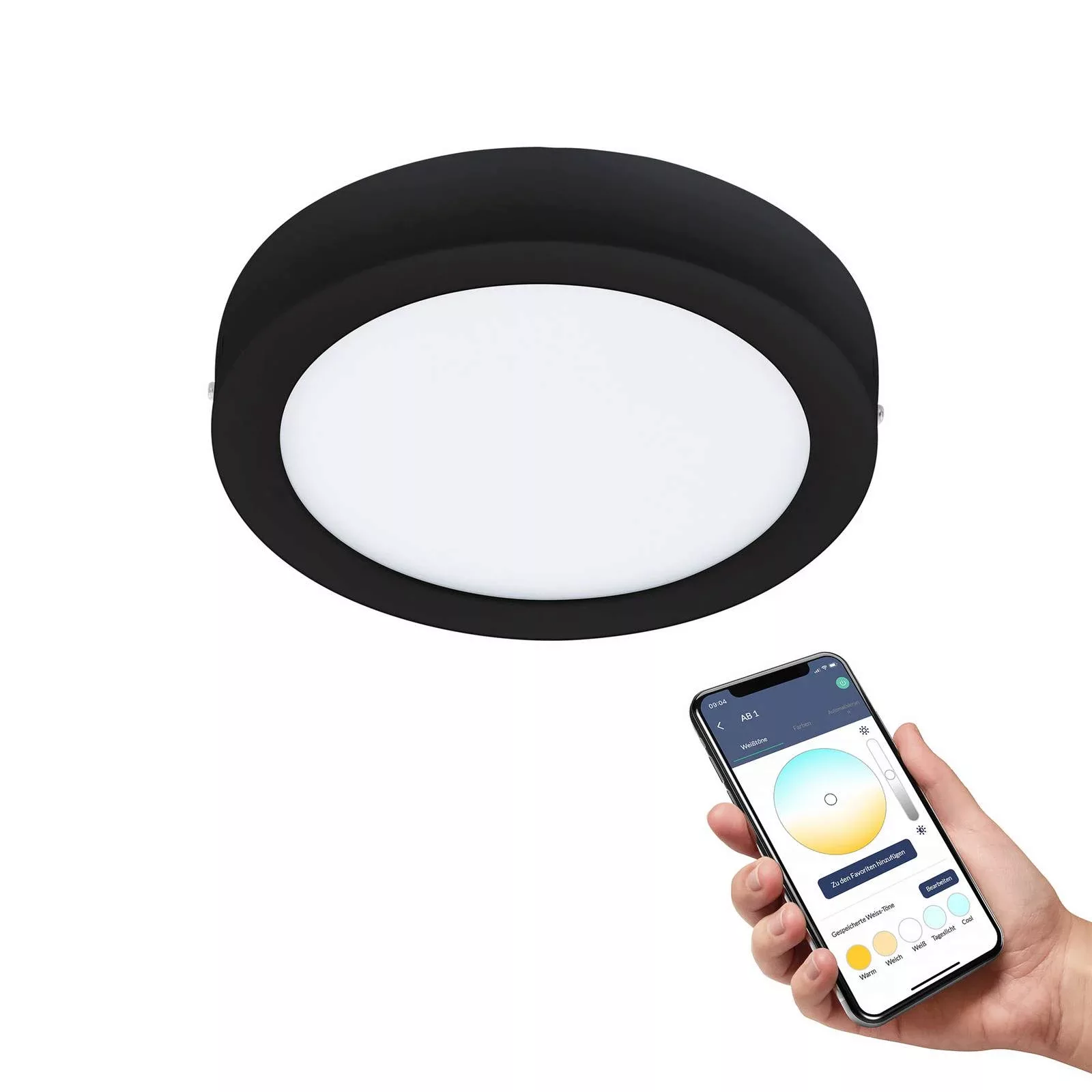 EGLO connect Fueva-Z Deckenlampe, Ø 21cm schwarz günstig online kaufen