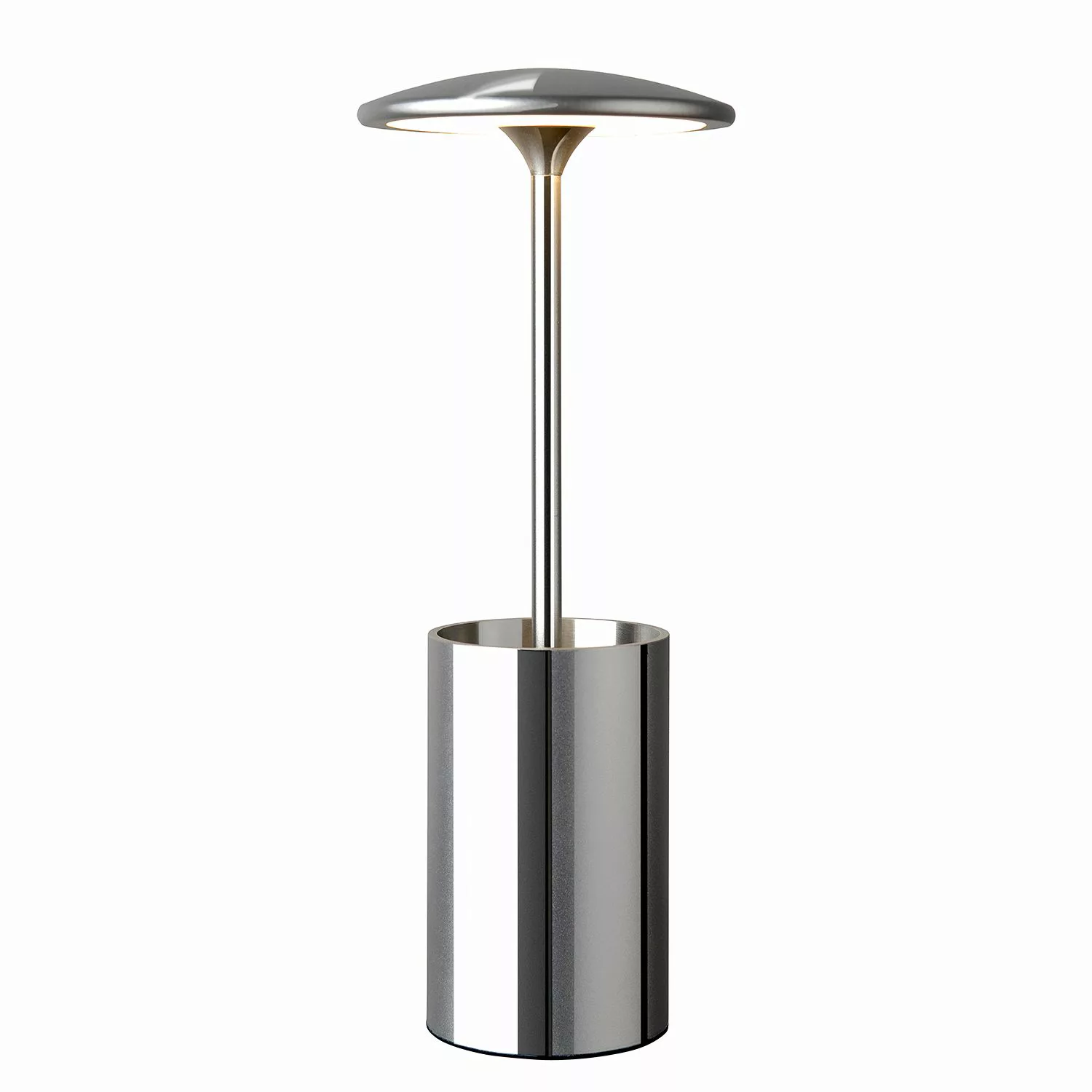home24 Sompex LED-Tischleuchte Pott Modern Silber Aluminium 1-flammig 7W Ø günstig online kaufen