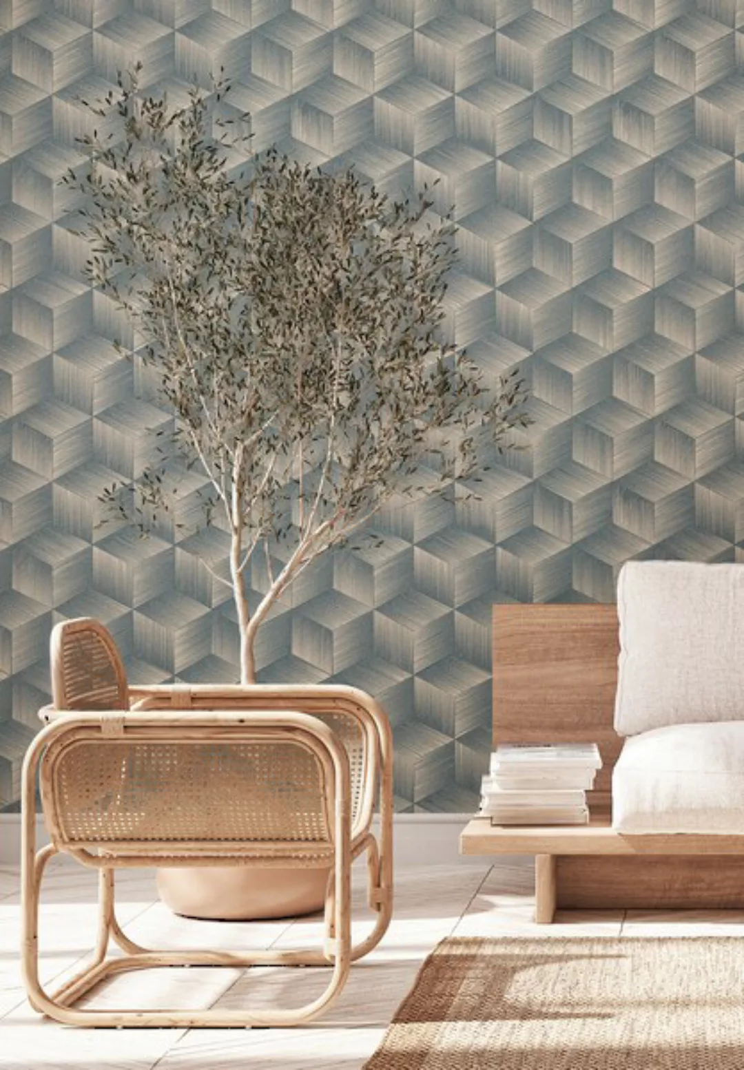 Bricoflor 3D Würfel Tapete in anthrazit Modern Ideal für Büro und Wohnzimme günstig online kaufen