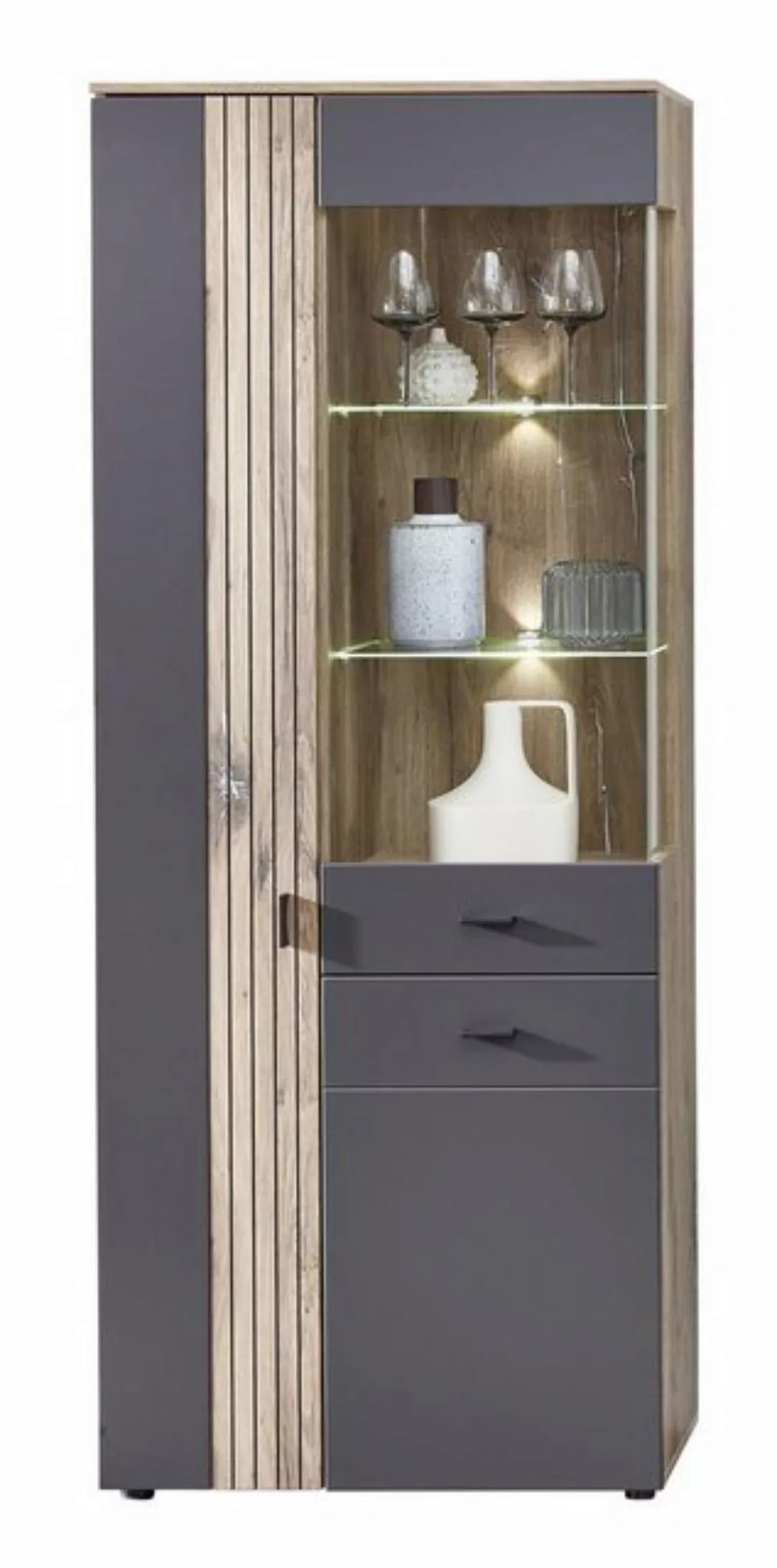 möbelando Vitrine Lydias 80 x 202 x 38 cm (B/H/T) günstig online kaufen