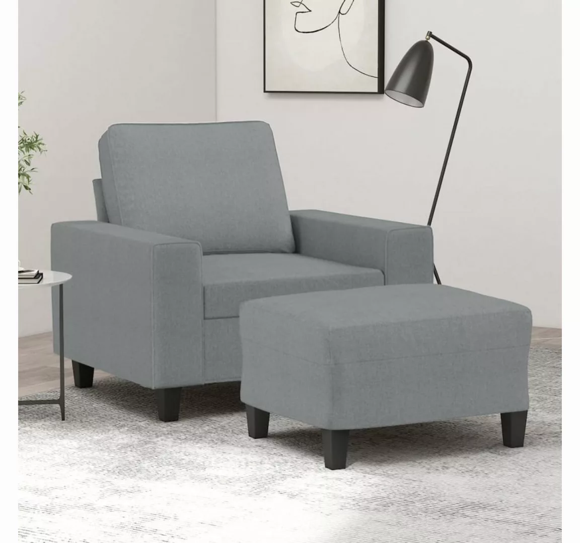 vidaXL Sofa Sessel mit Hocker 60 cm Stoff, Hellgrau günstig online kaufen