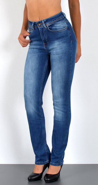 ESRA Straight-Jeans High Waist Straight Fit Jeans Damen Geradeschnitt Hose günstig online kaufen