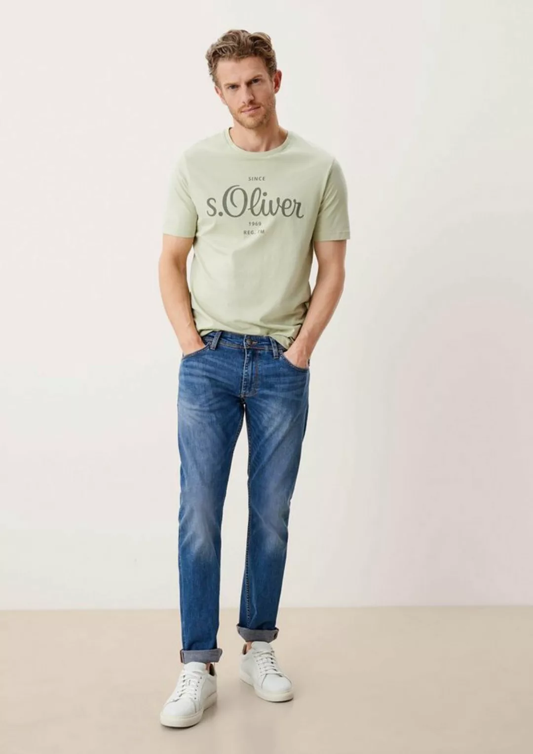 s.Oliver Stoffhose Jeans Keith / Slim Fit / Mid Rise / Slim Leg Leder-Patch günstig online kaufen