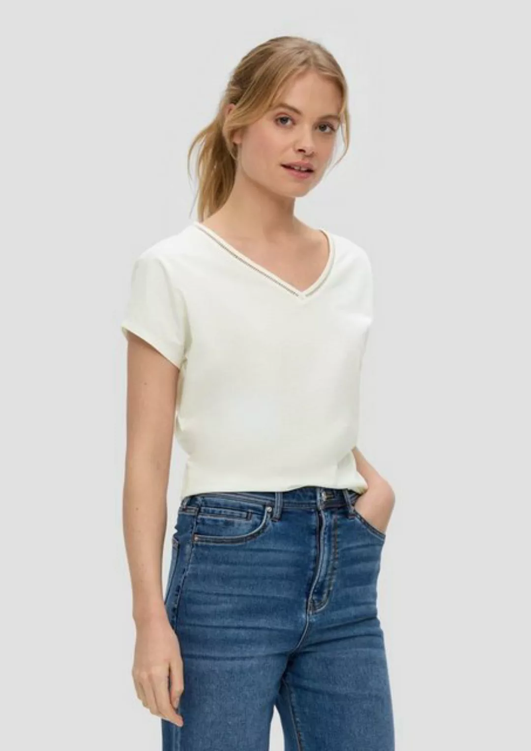 s.Oliver Shirttop Baumwoll-T-Shirt mit Spitzendetails Spitze günstig online kaufen