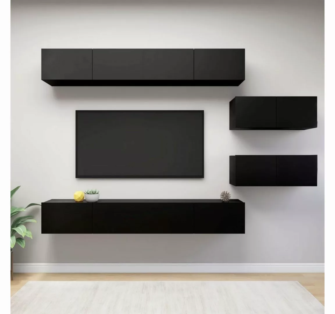 vidaXL TV-Schrank 6-tlg TV-Schrank-Set Schwarz Spanplatte günstig online kaufen