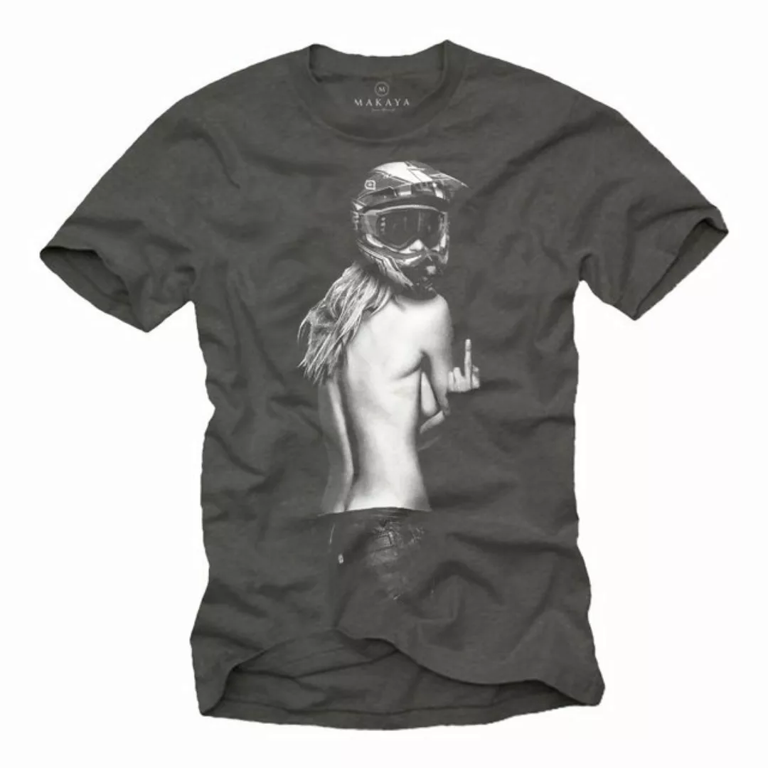 MAKAYA T-Shirt Herren Pin Up Motorrad Helm Motocross Motiv Aufdruck Biker B günstig online kaufen