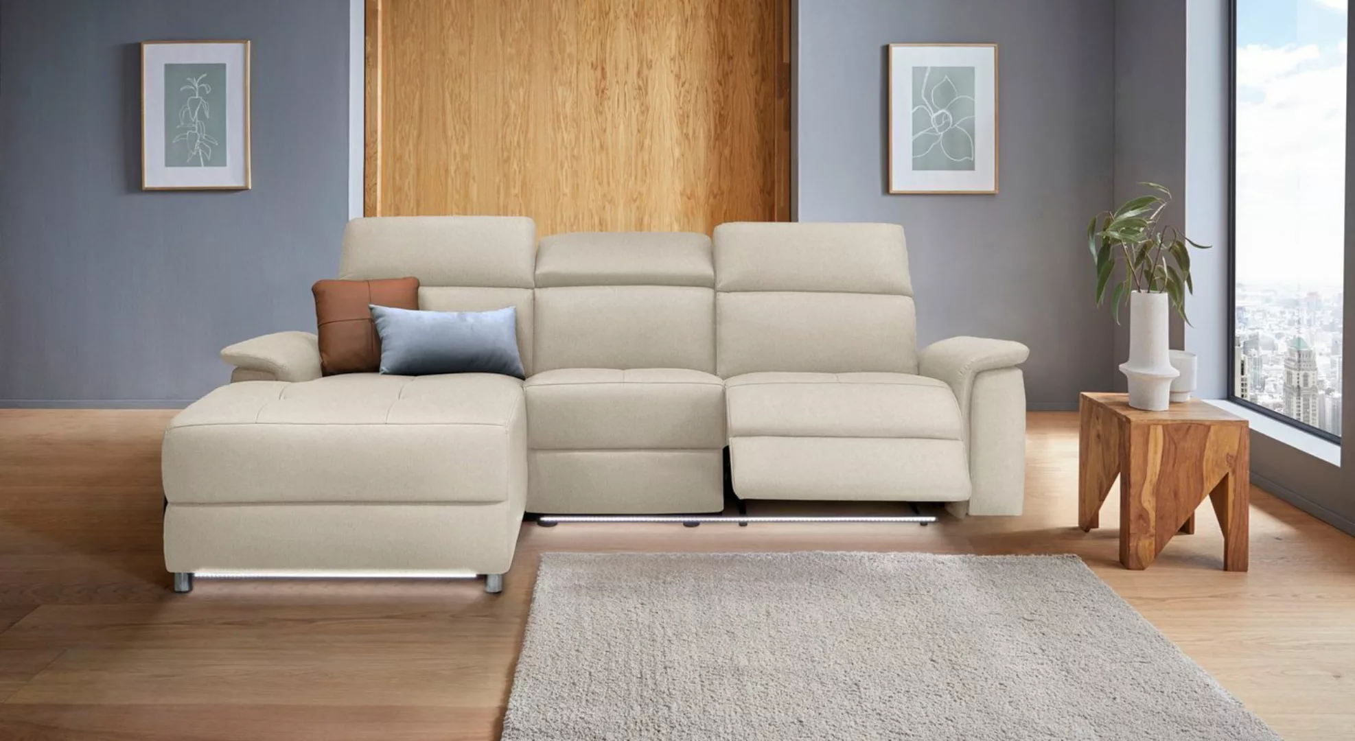 Places of Style Ecksofa Pareli, L-Form, 259cm,m. Recamiere, Echtleder, Kuns günstig online kaufen