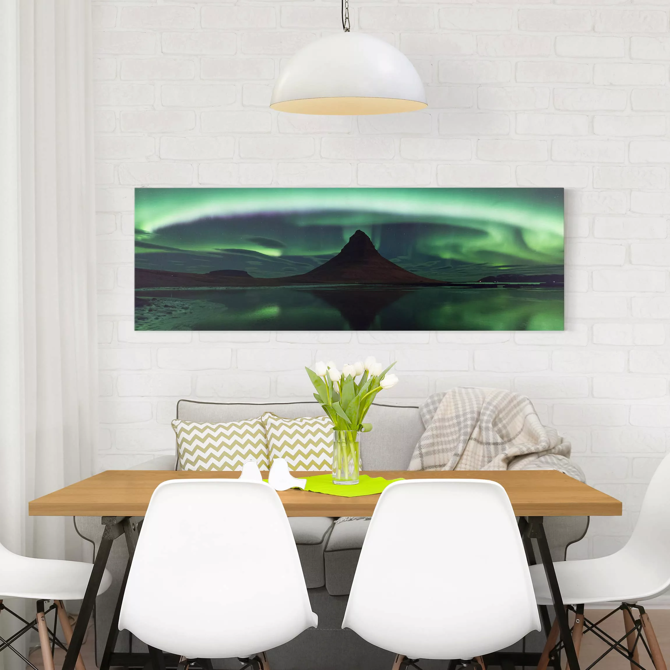 Leinwandbild Berg - Panorama Polarlicht in Island günstig online kaufen