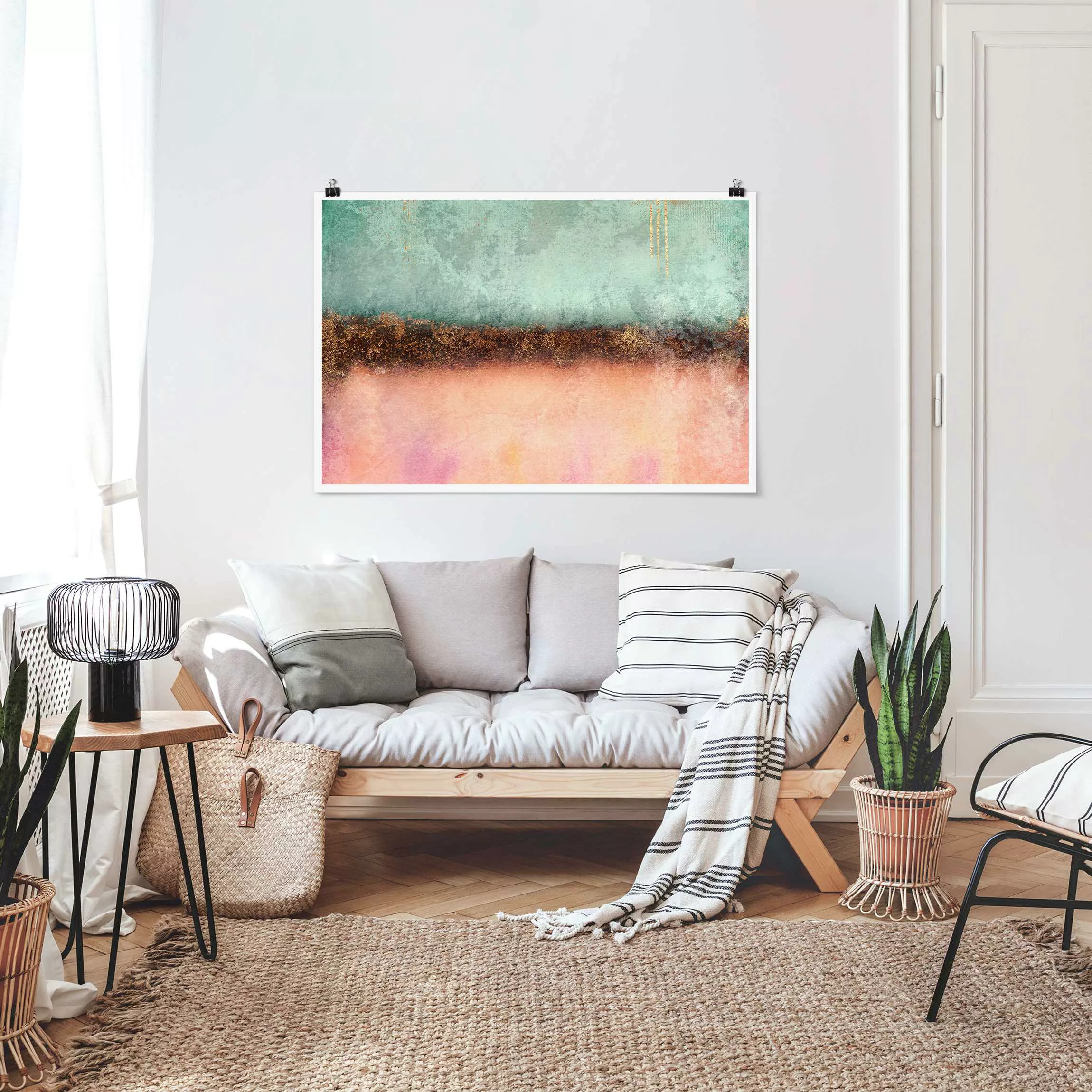 Poster Pastell Sommer mit Gold günstig online kaufen