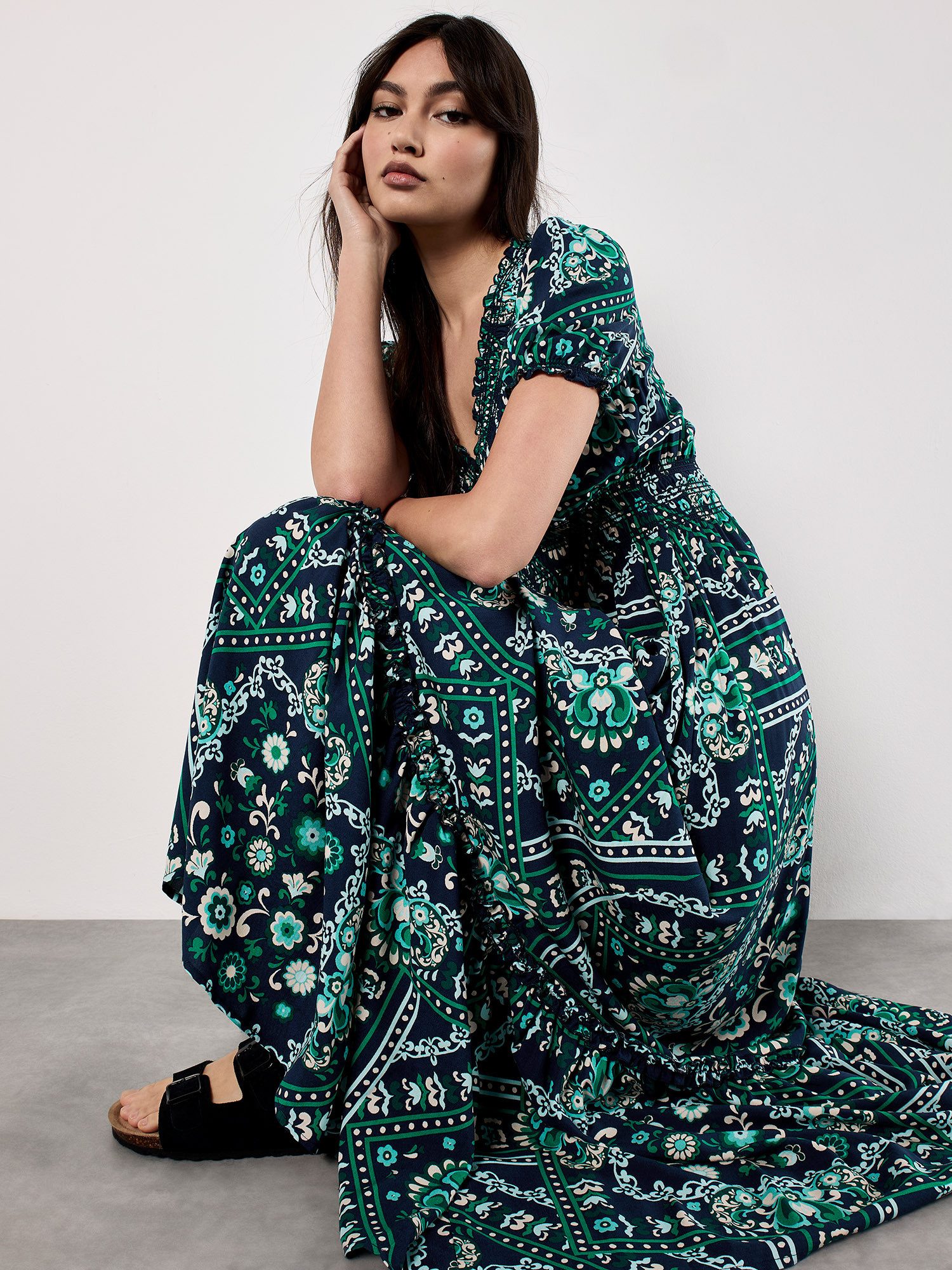 Apricot Druckkleid Maxi-Sommerkleid, mit Smokband und günstig online kaufen