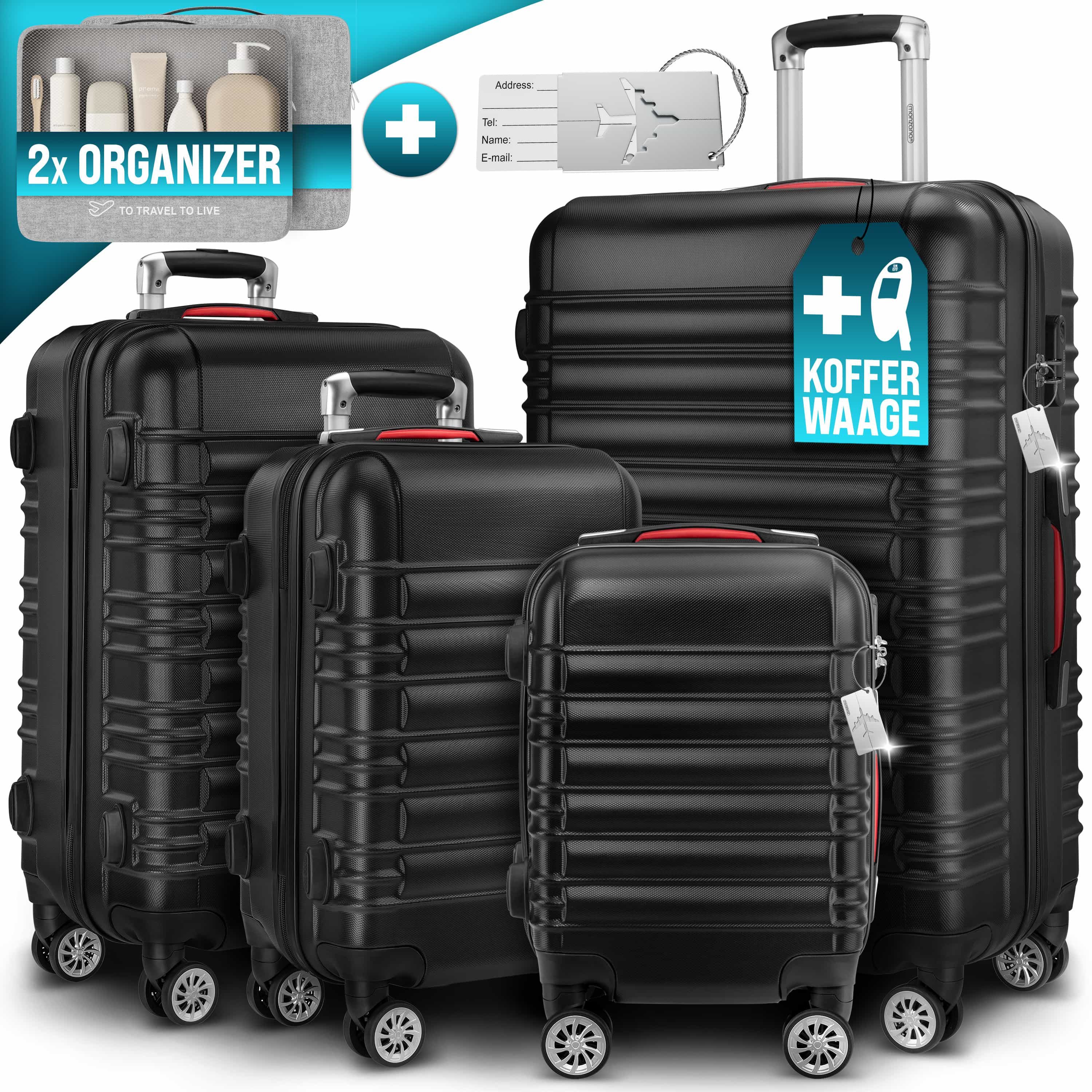 monzana Kofferset, Koffer Zwillingsrollen Zahlenschloss Waage günstig online kaufen