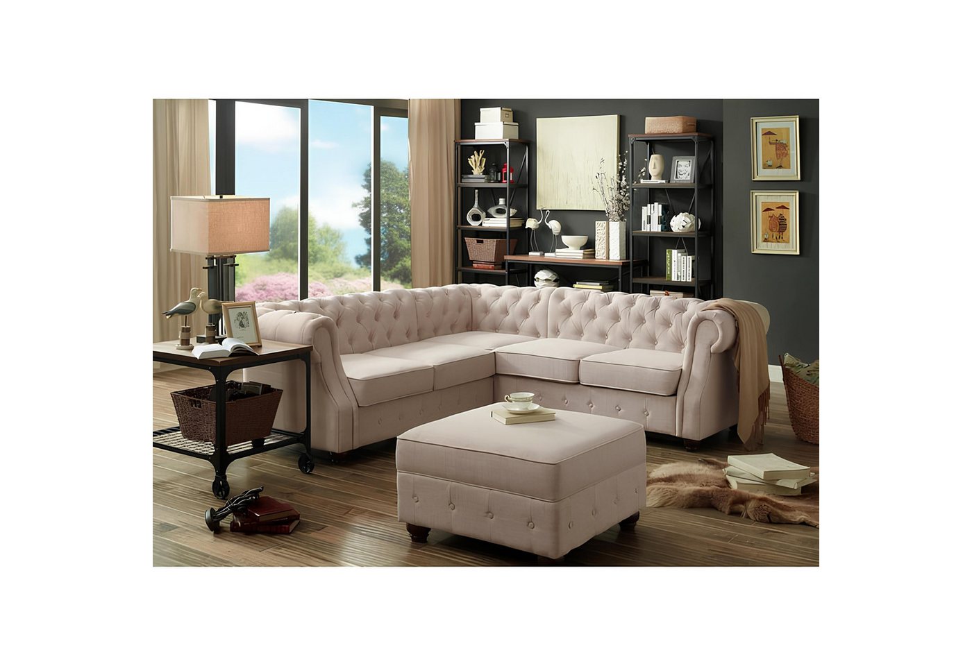 Xlmoebel Ecksofa Chesterfield Sofa Polstermöbel Klassik Textil Eckcouch - 3 günstig online kaufen