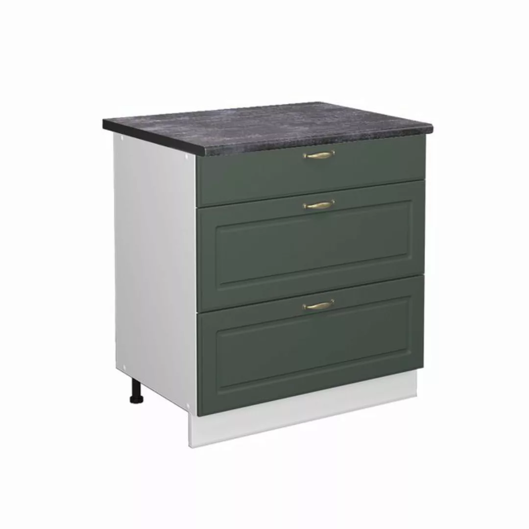 Vicco Unterschrank Fame-Line, Grün-Gold Landhaus/Weiß, 80 cm mit 3 Schublad günstig online kaufen