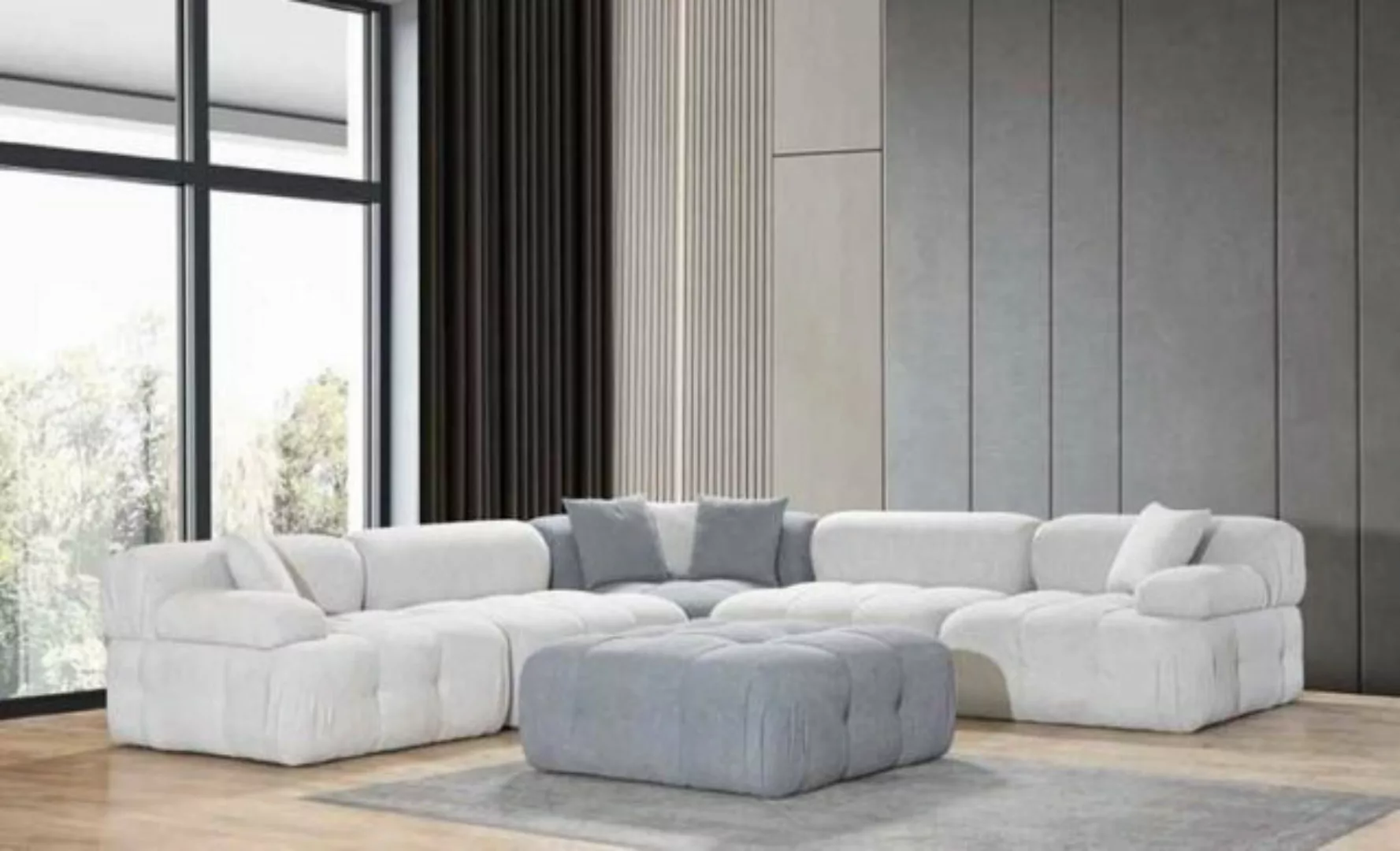 JVmoebel Ecksofa Wohnzimmer L-Form Weißes Sofa Ecksofa Moderne Couch+Hocker günstig online kaufen