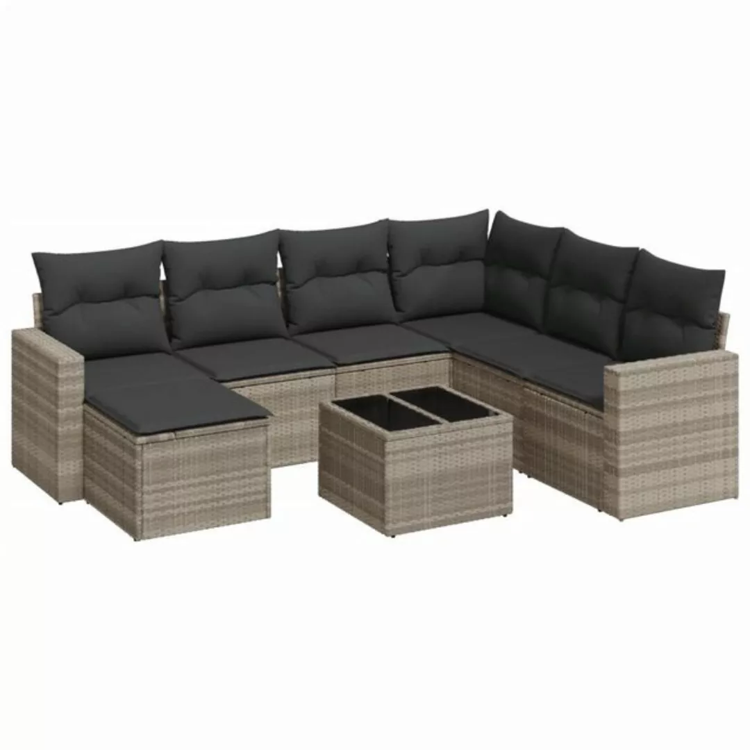 vidaXL Sofaelement 8-tlg. Garten-Sofagarnitur mit Kissen Hellgrau Poly Ratt günstig online kaufen