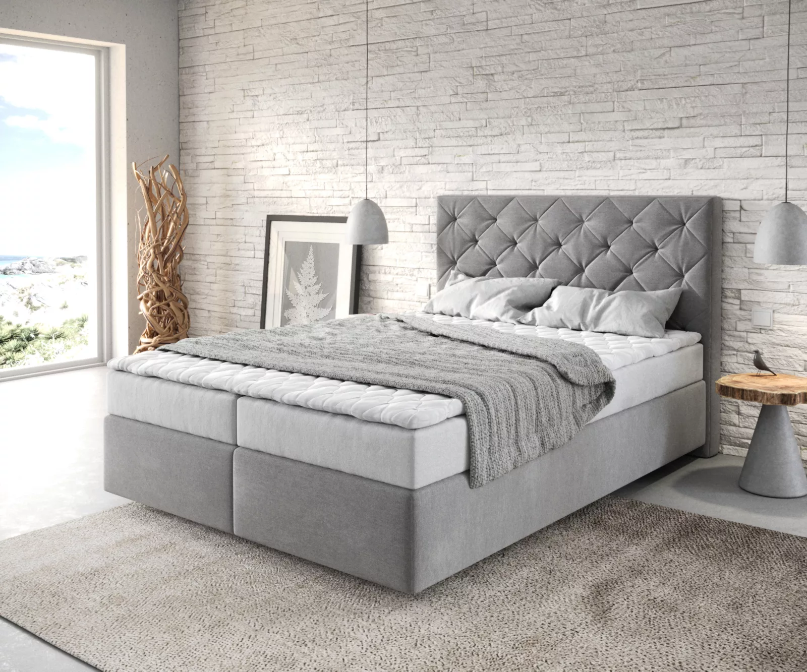 DELIFE Boxspringbett Dream-Great, Mikrofaser Grau 140x200 cm mit Matratze u günstig online kaufen