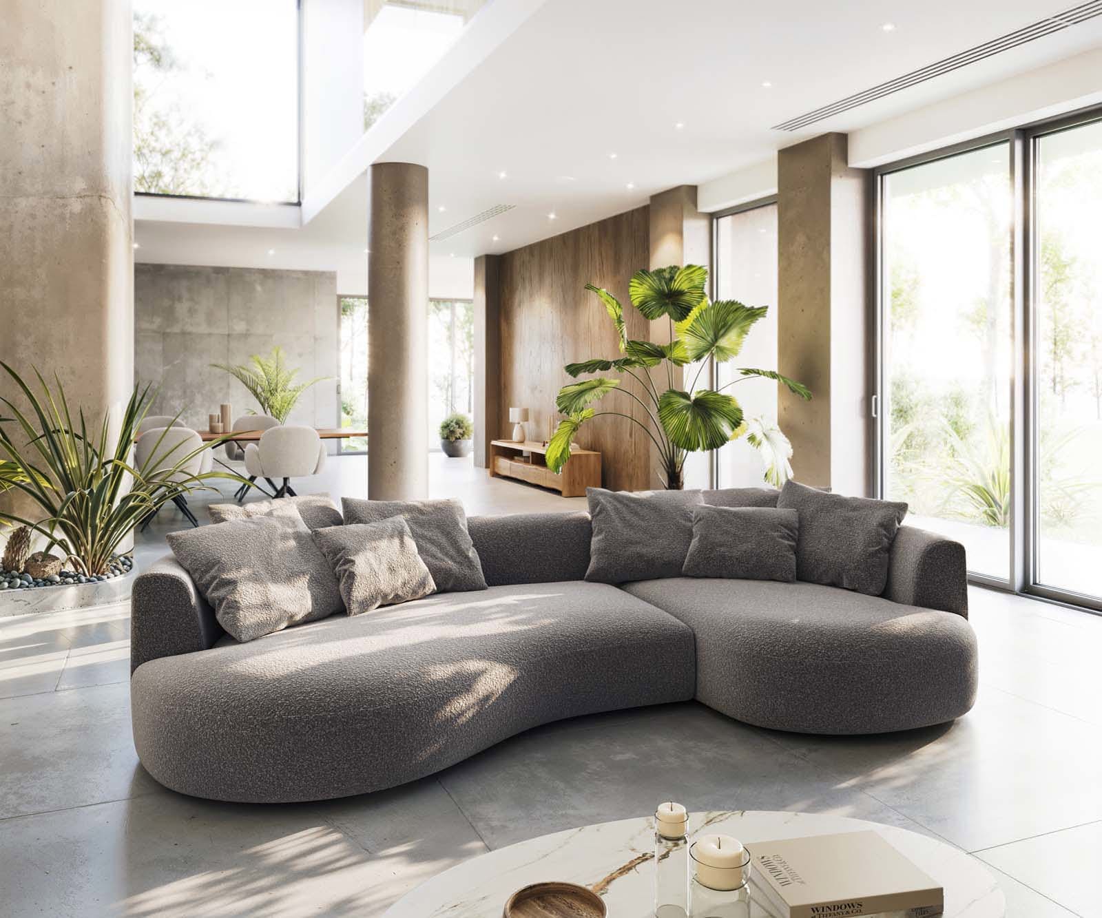 DELIFE Big-Sofa Edina, Bouclé Silbergrau 330x170 günstig online kaufen
