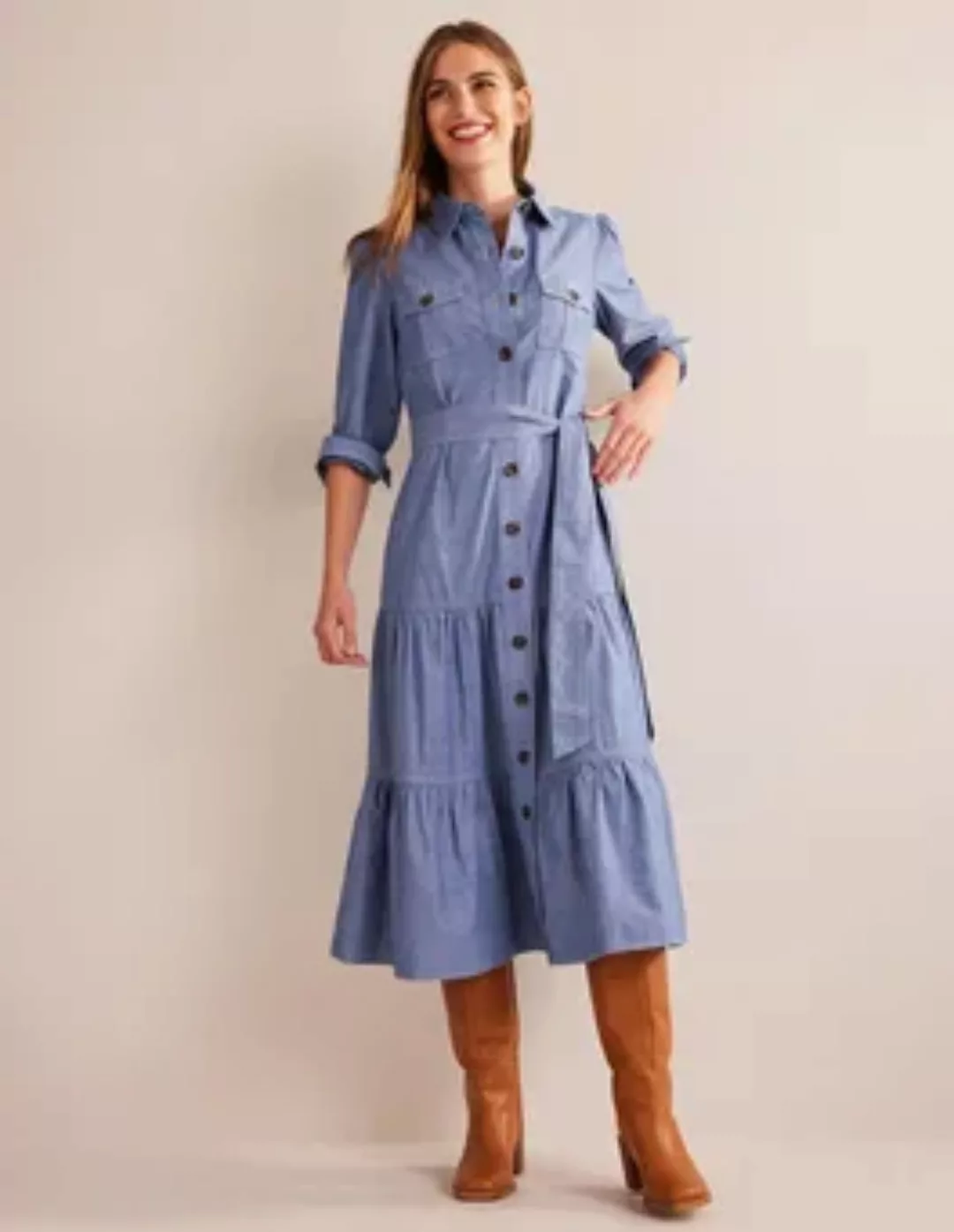 Lily Chambray Midi-Hemdblusenkleid Damen Boden, Chambray günstig online kaufen