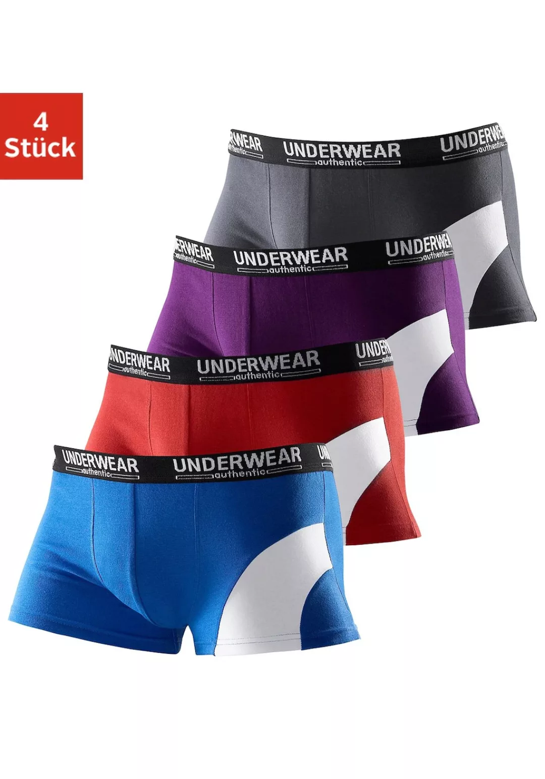 AUTHENTIC UNDERWEAR Boxershorts, (Packung, 4 St.), in Hipster-Form mit kont günstig online kaufen