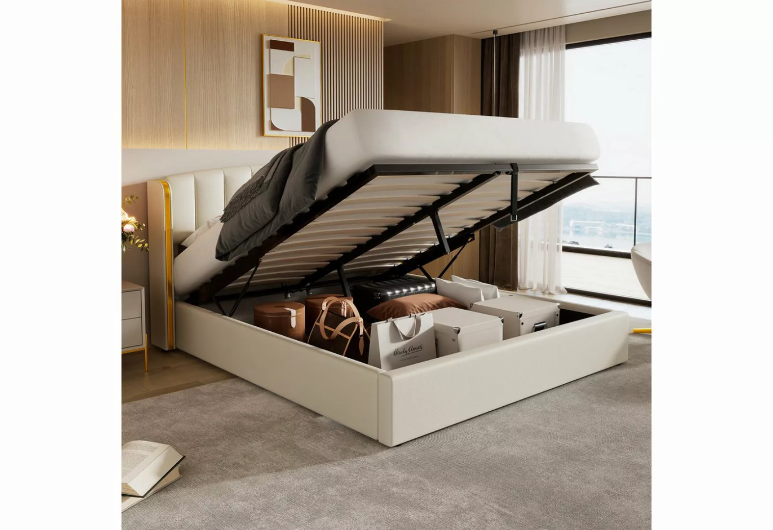 WISHDOR Polsterbett Hydraulisches Bett (180*200cm), mit goldgerandetes Ohre günstig online kaufen
