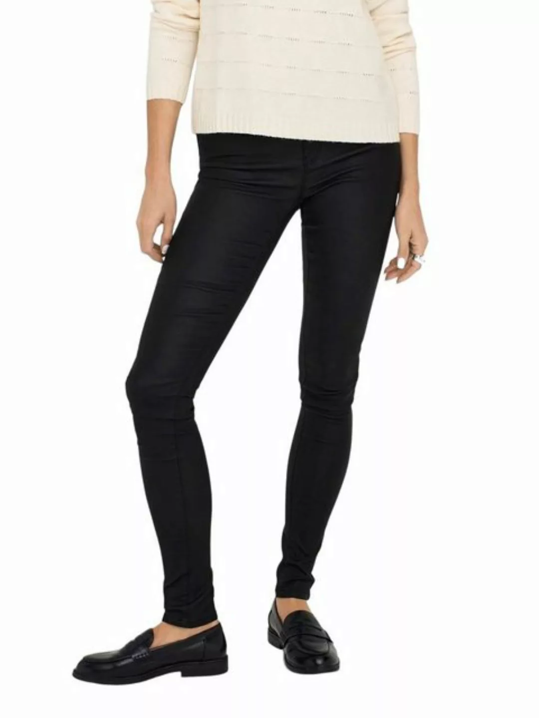 Only Damen Jeans onlANNE K MID WAIST COATED JEANS - Skinny Fit - Schwarz - günstig online kaufen