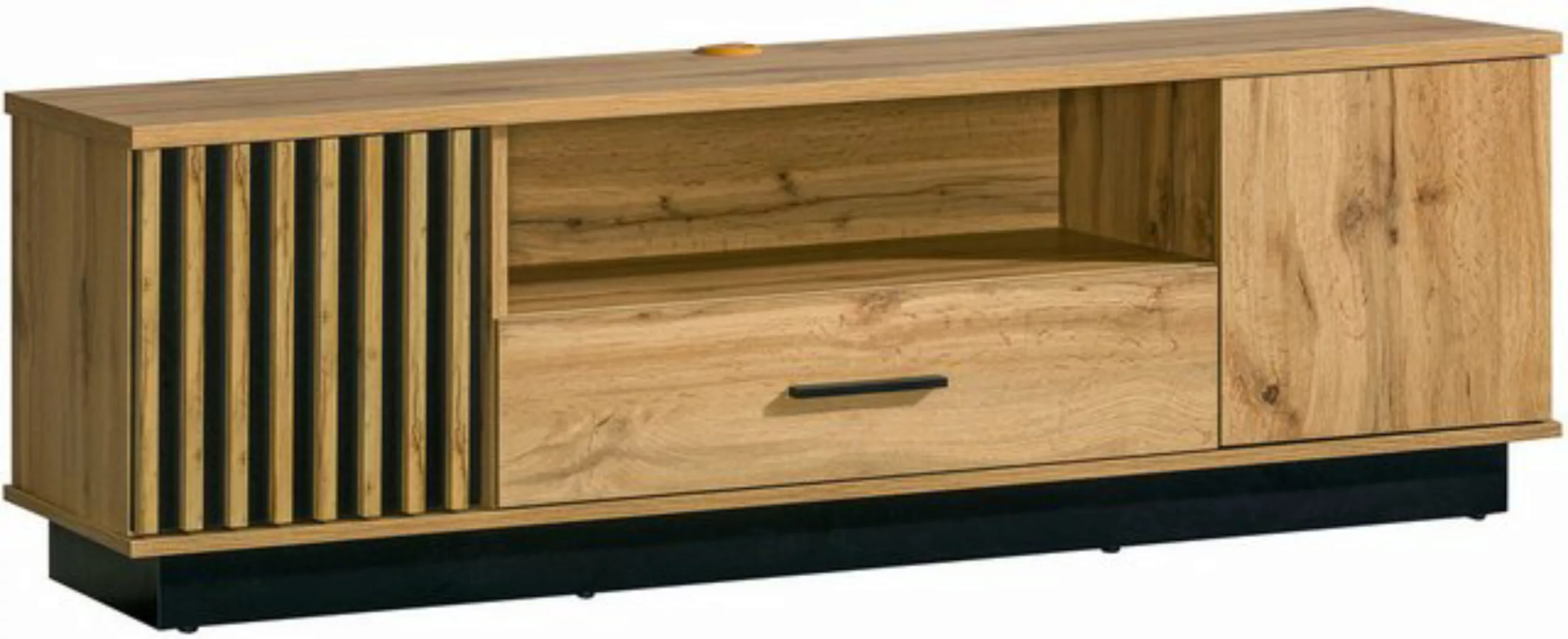 Compleo TV-Schrank mit Lamellen. Eiche wotan/schwarz PUCCI Lowboard mit zwe günstig online kaufen