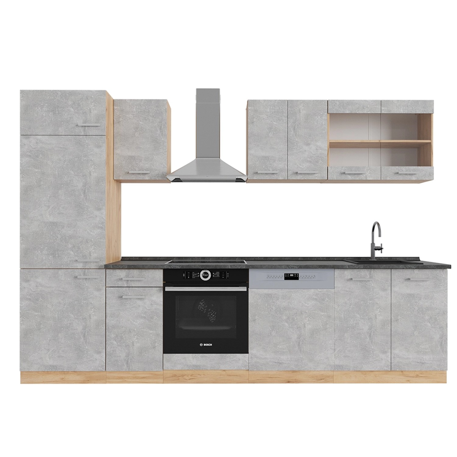 Vicco Küchenzeile R-Line, Beton/Goldkraft Eiche, 300 günstig online kaufen