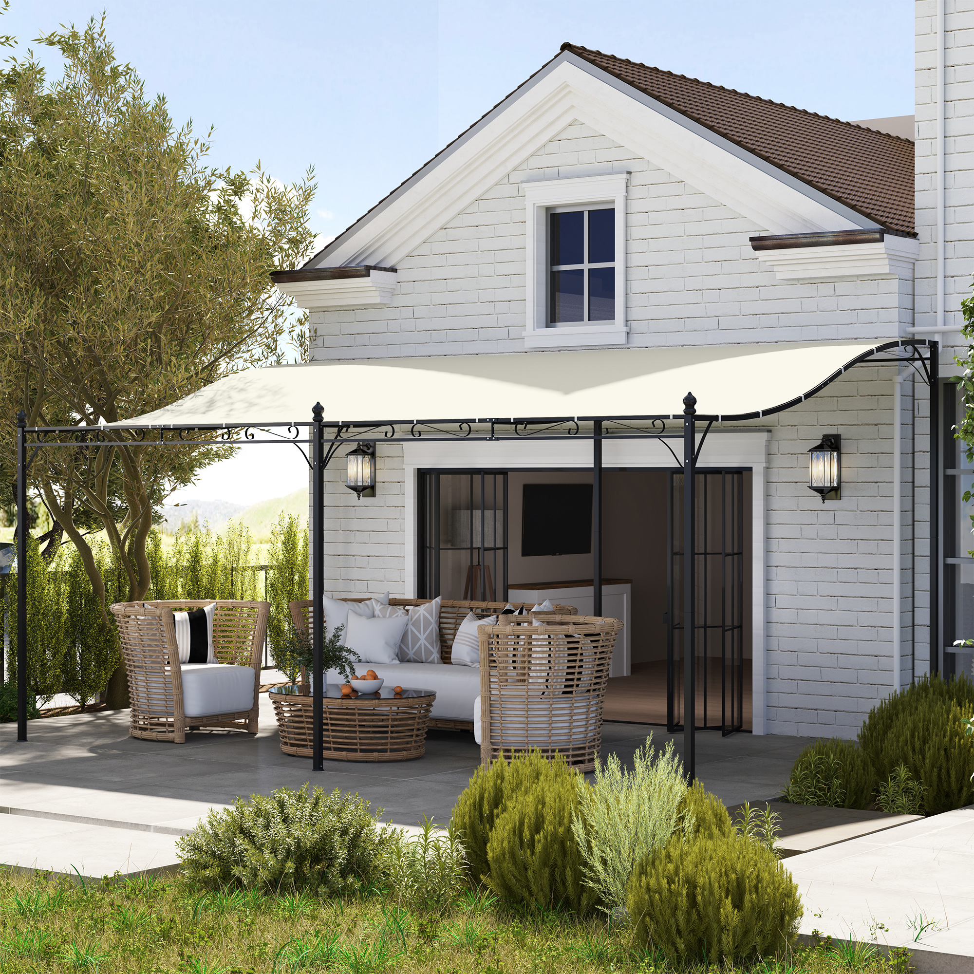 Outsunny Anbaupavillon Pergola mit Dach, Wasserabweisend Pavillon Vordach, günstig online kaufen