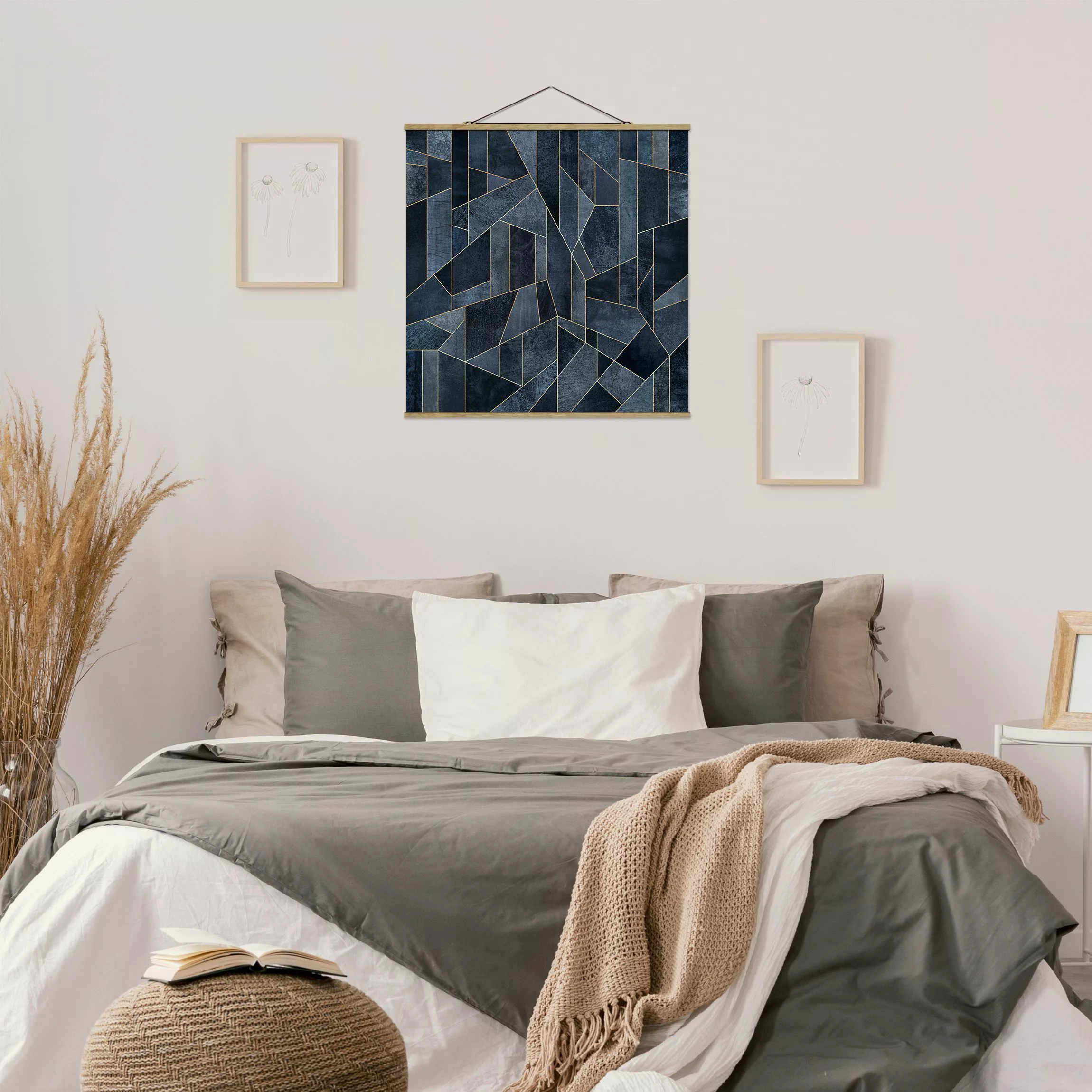 Stoffbild Abstrakt mit Posterleisten - Quadrat Blaue Geometrie Aquarell günstig online kaufen