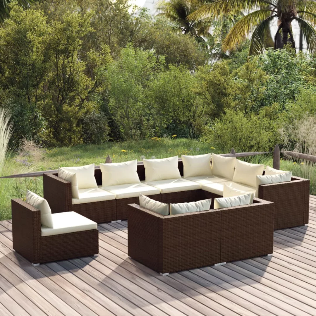 Vidaxl 9-tlg. Garten-lounge-set Mit Kissen Poly Rattan Braun günstig online kaufen