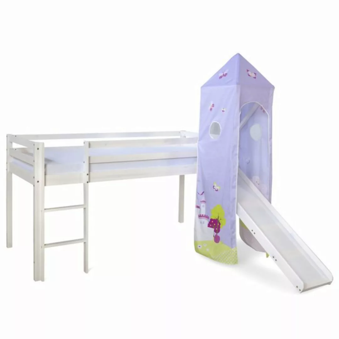 Homestyle4u Hochbett 90x200 Kinderbett Weiß Kiefer Leiter Turm Pink Lila Pa günstig online kaufen