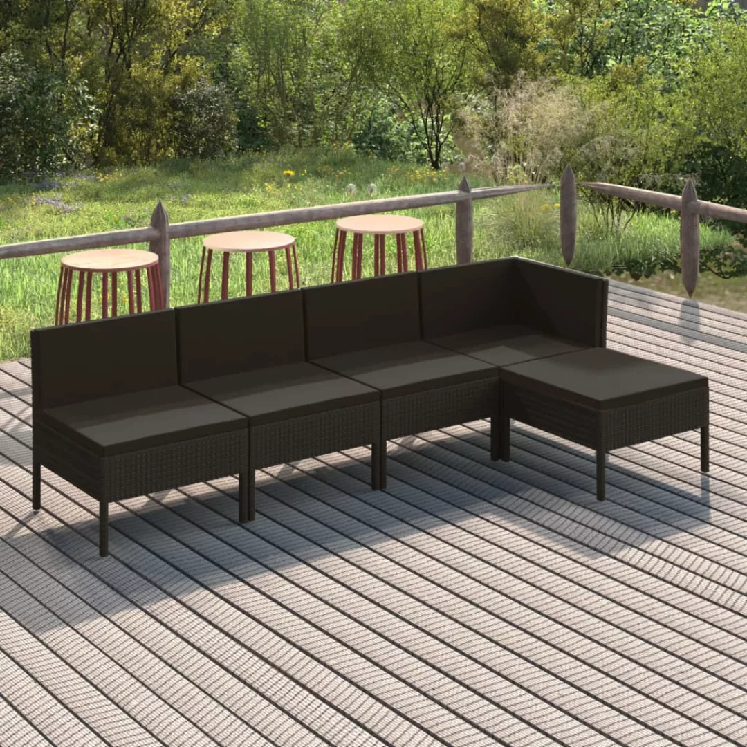 5-tlg. Garten-lounge-set Mit Auflagen Poly Rattan Schwarz günstig online kaufen