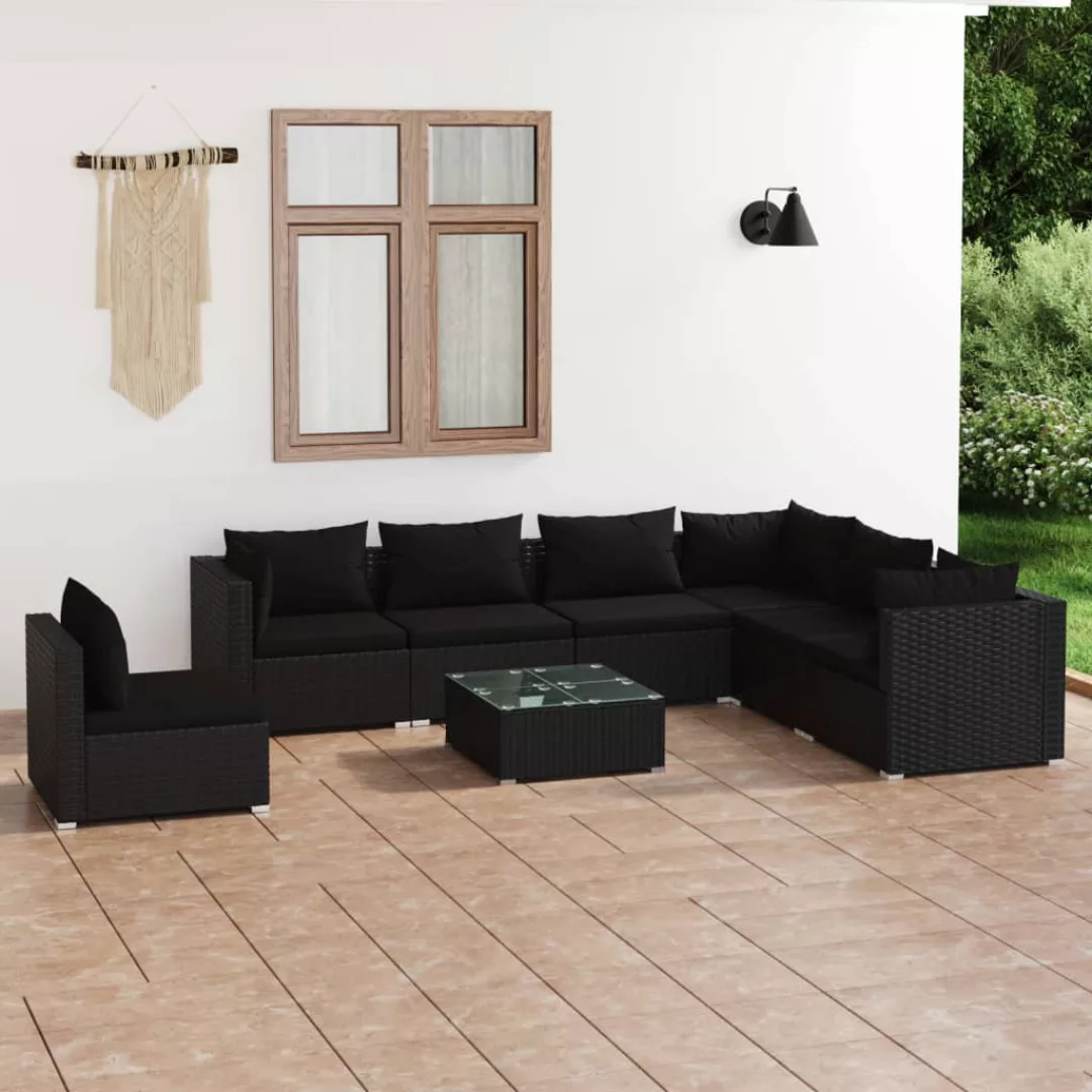 Vidaxl 8-tlg. Garten-lounge-set Mit Kissen Poly Rattan Schwarz günstig online kaufen